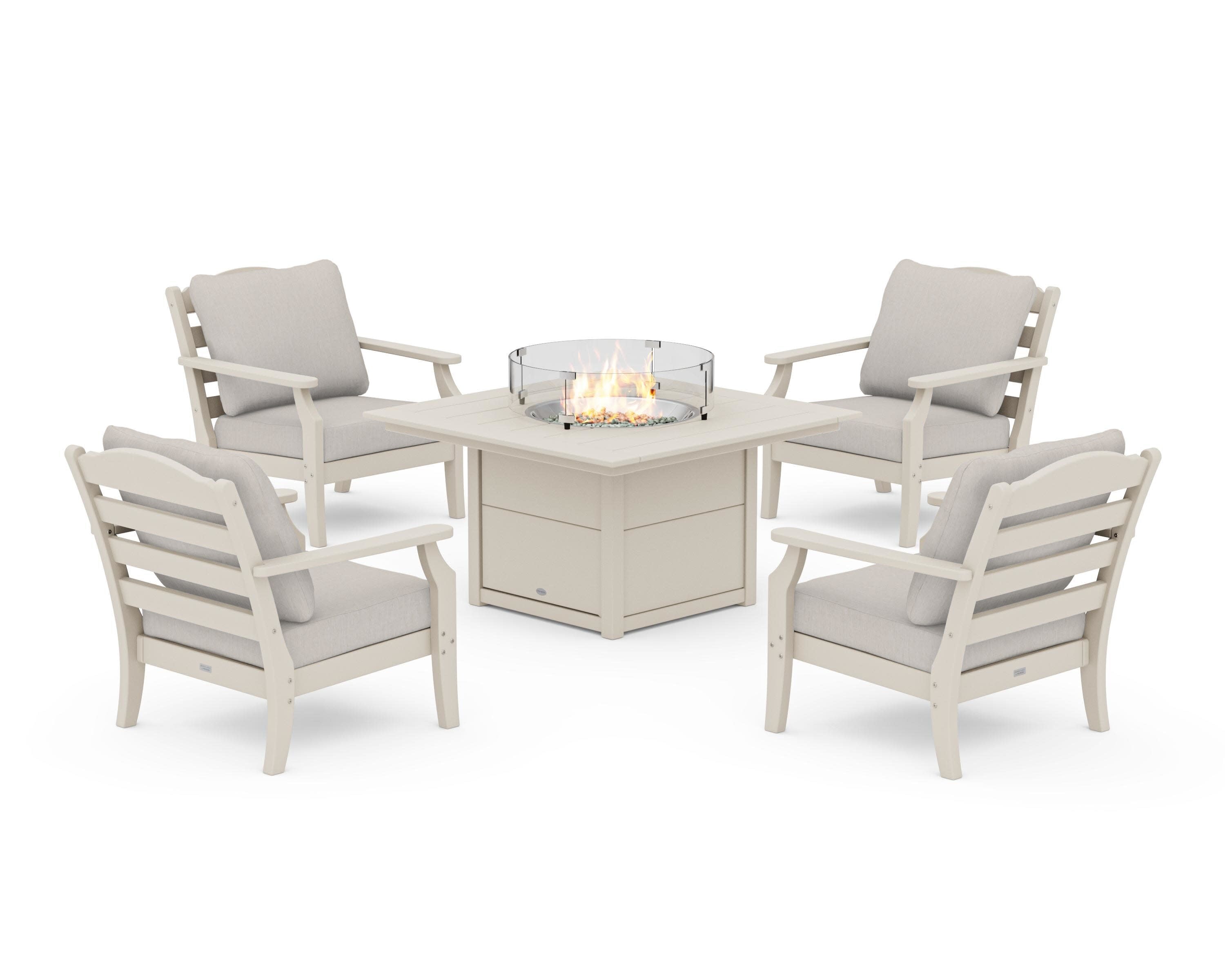 Savannah 5-Piece Deep Seating Set with Fire Pit Table in Sand / Cast Ash