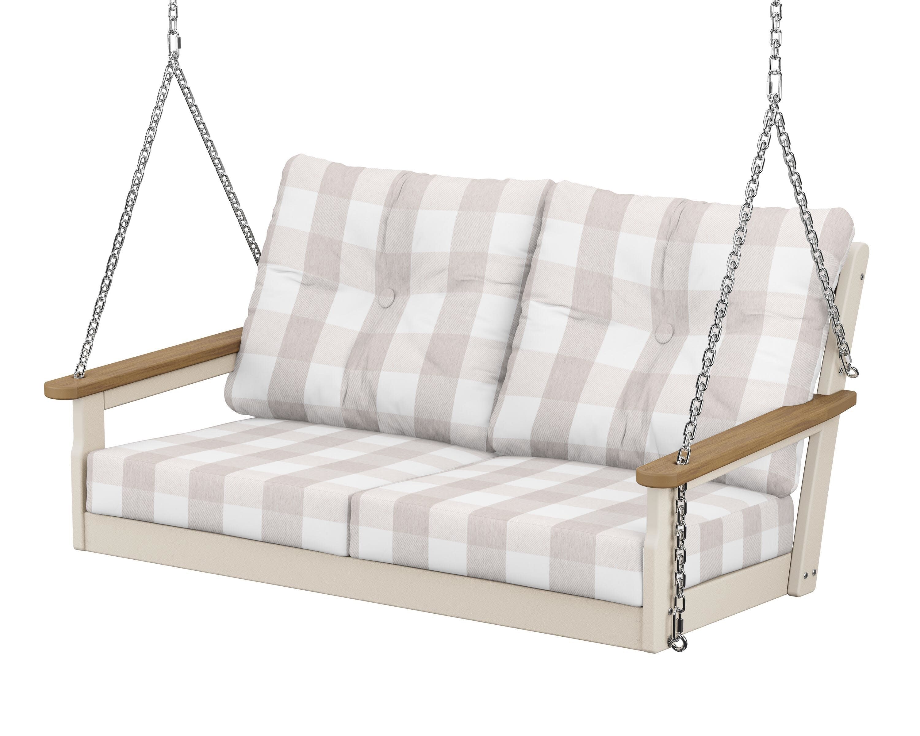 Vineyard Deep Seating Swing in Sand / Natural / Buffalo Plaid Dune Burlap