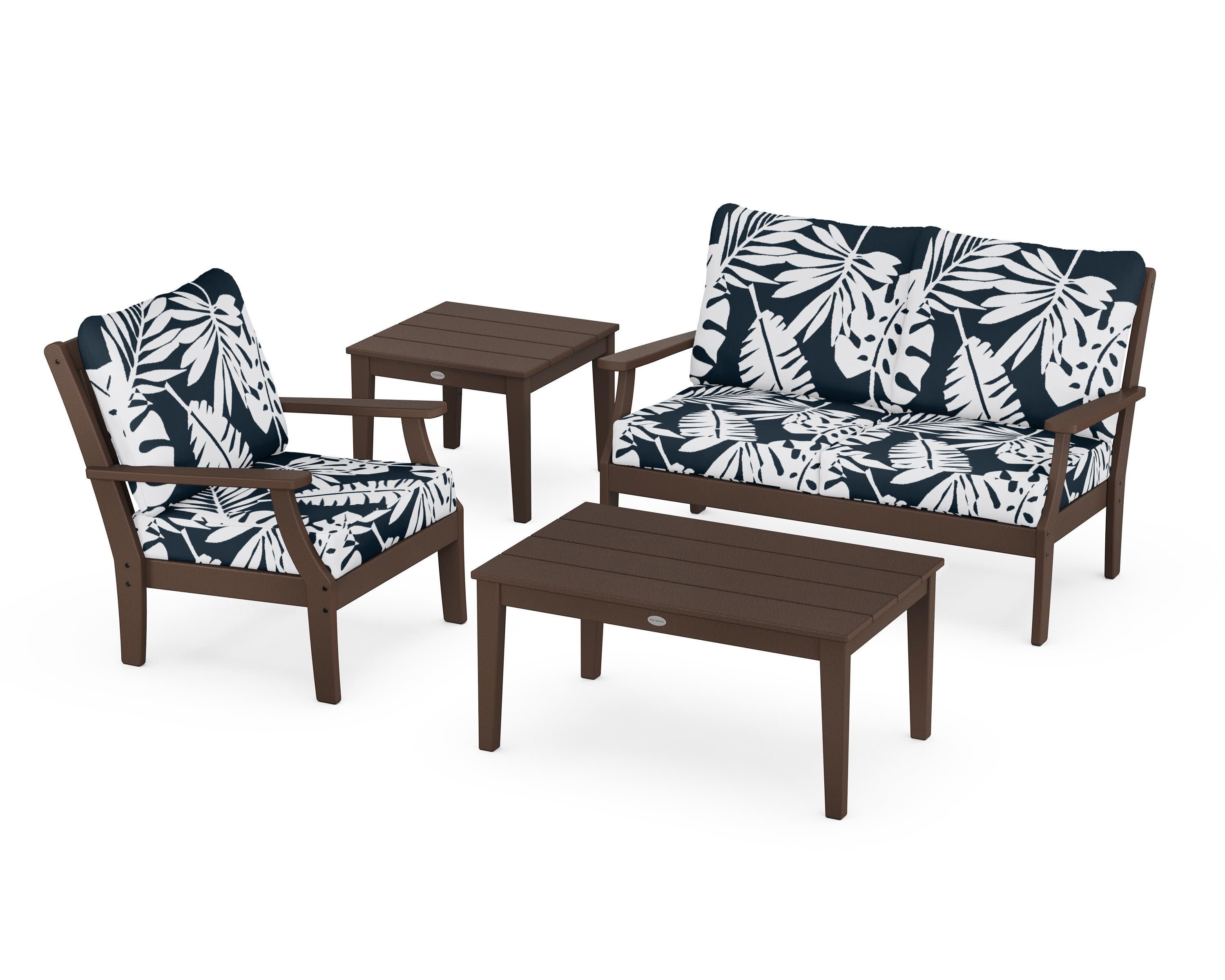 Braxton 4-Piece Deep Seating Set in Mahogany / Leaf Marine Indigo