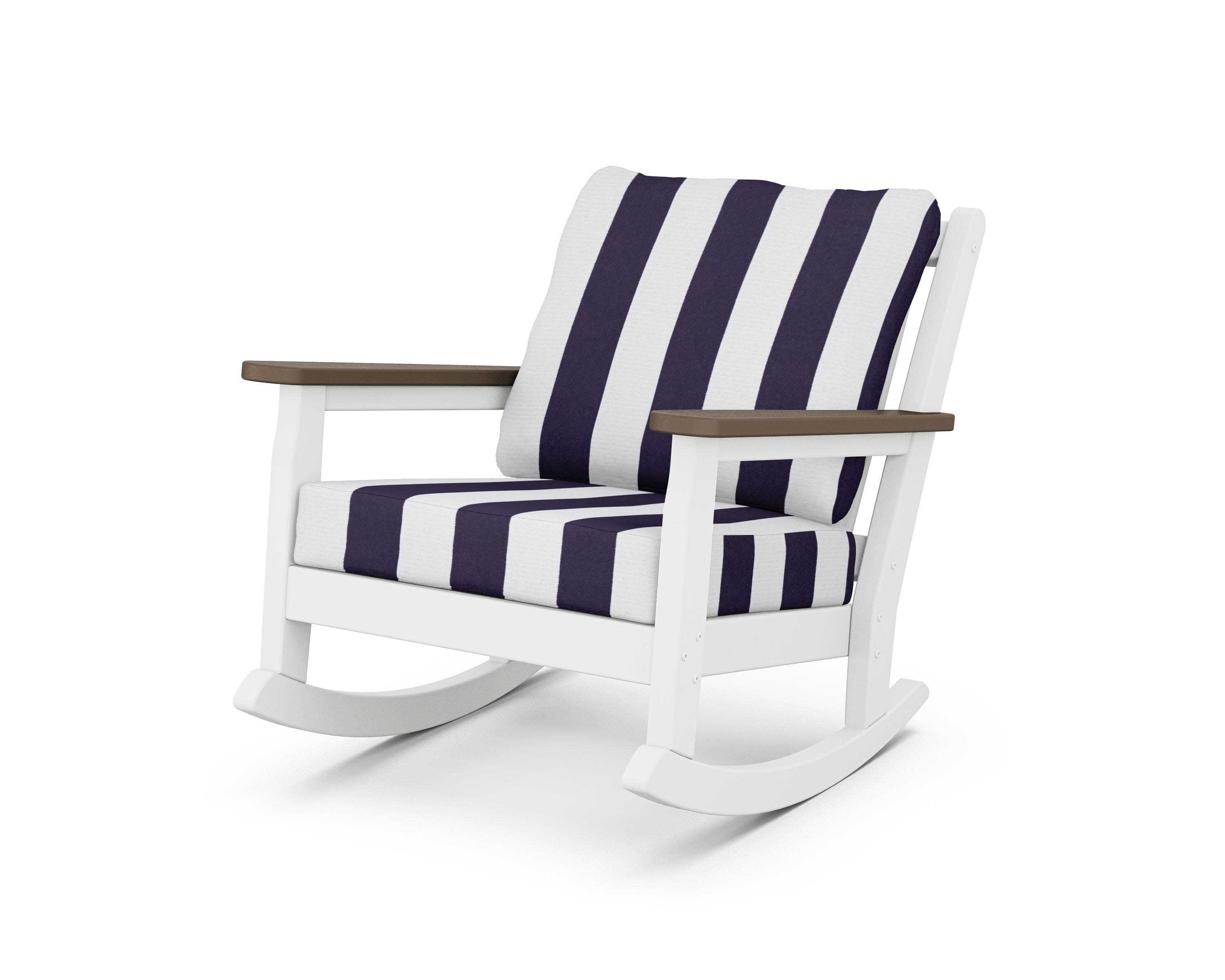 Chippendale Deep Seating Rocking Chair in White / Kona / Cabana Stripe Navy
