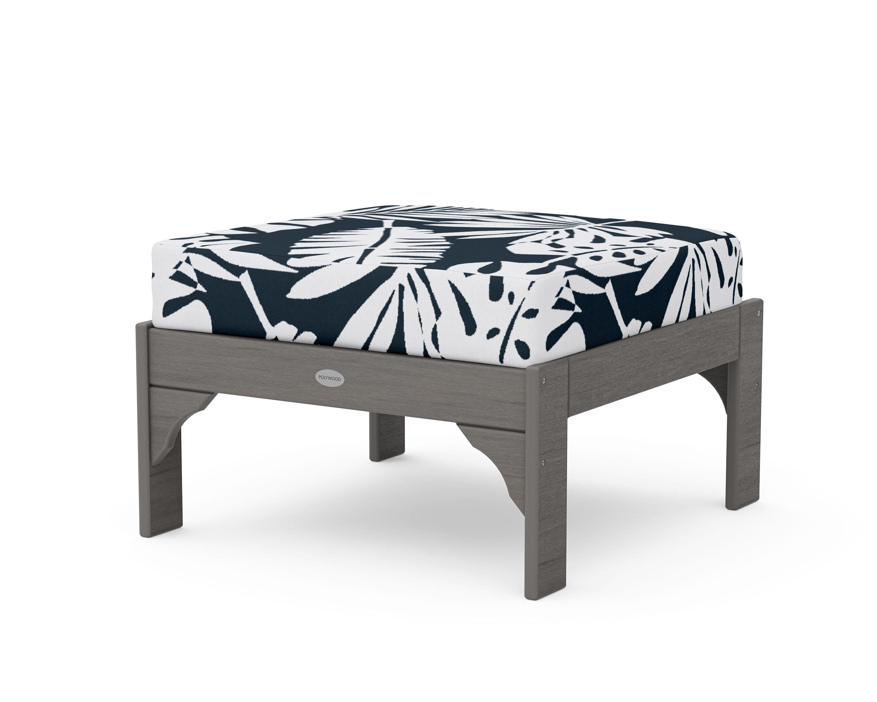 Vineyard Deep Seating Ottoman in Driftwood / Leaf Marine Indigo