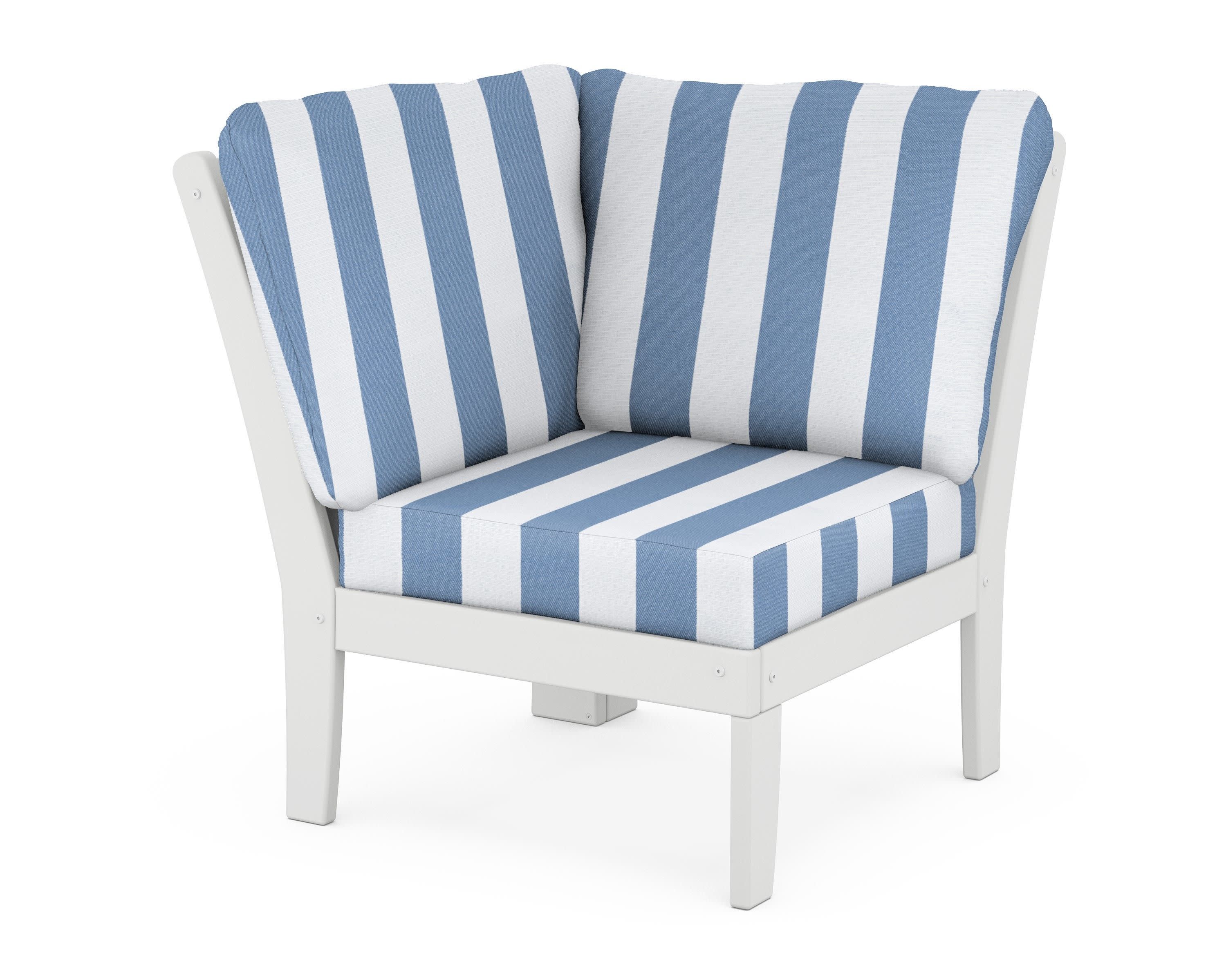 Braxton Modular Corner Chair in White / Cabana Stripe Sky Blue