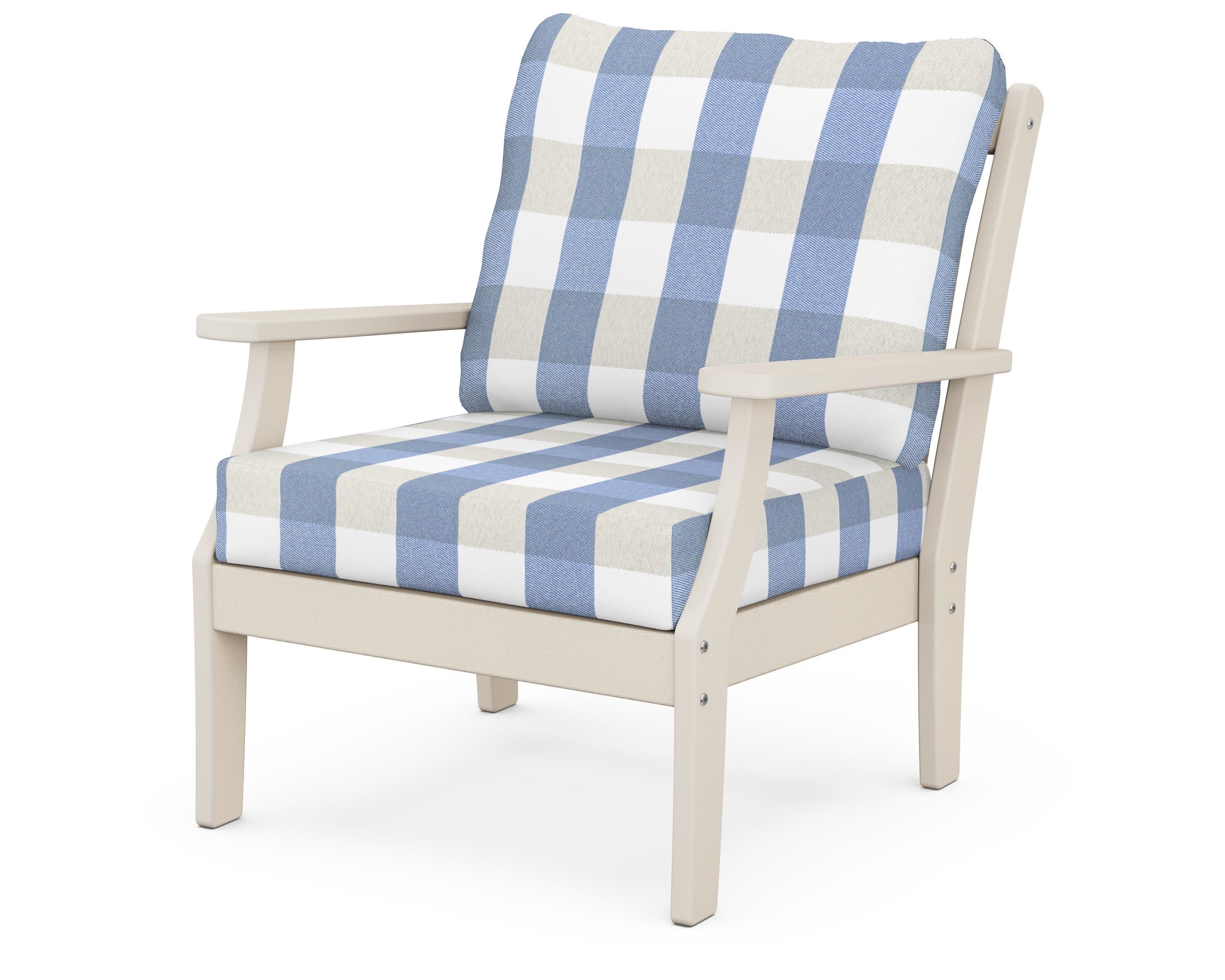 Braxton Deep Seating Chair in Sand / Buffalo Plaid Sky Blue