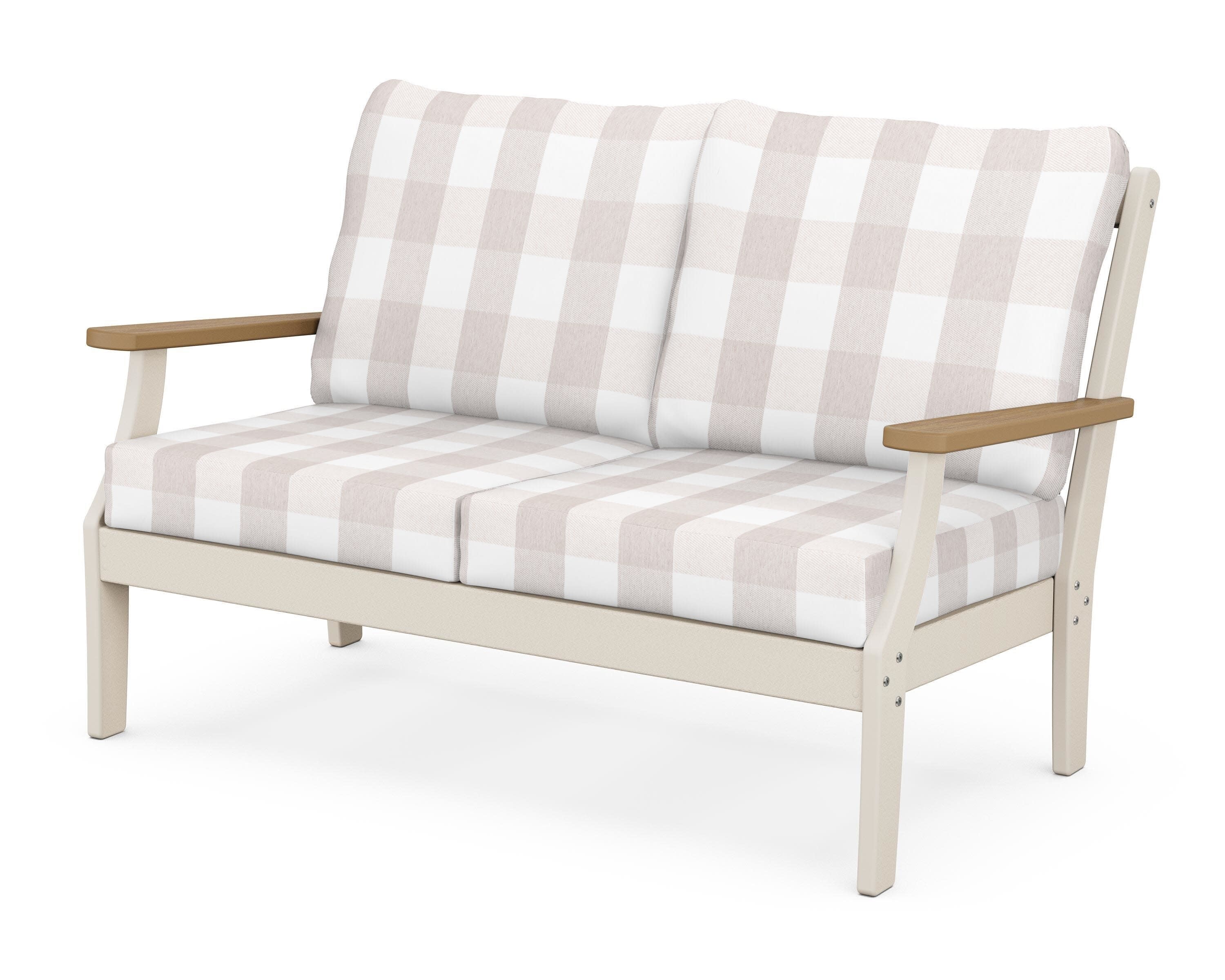Braxton Deep Seating Loveseat in Sand / Natural / Buffalo Plaid Dune Burlap