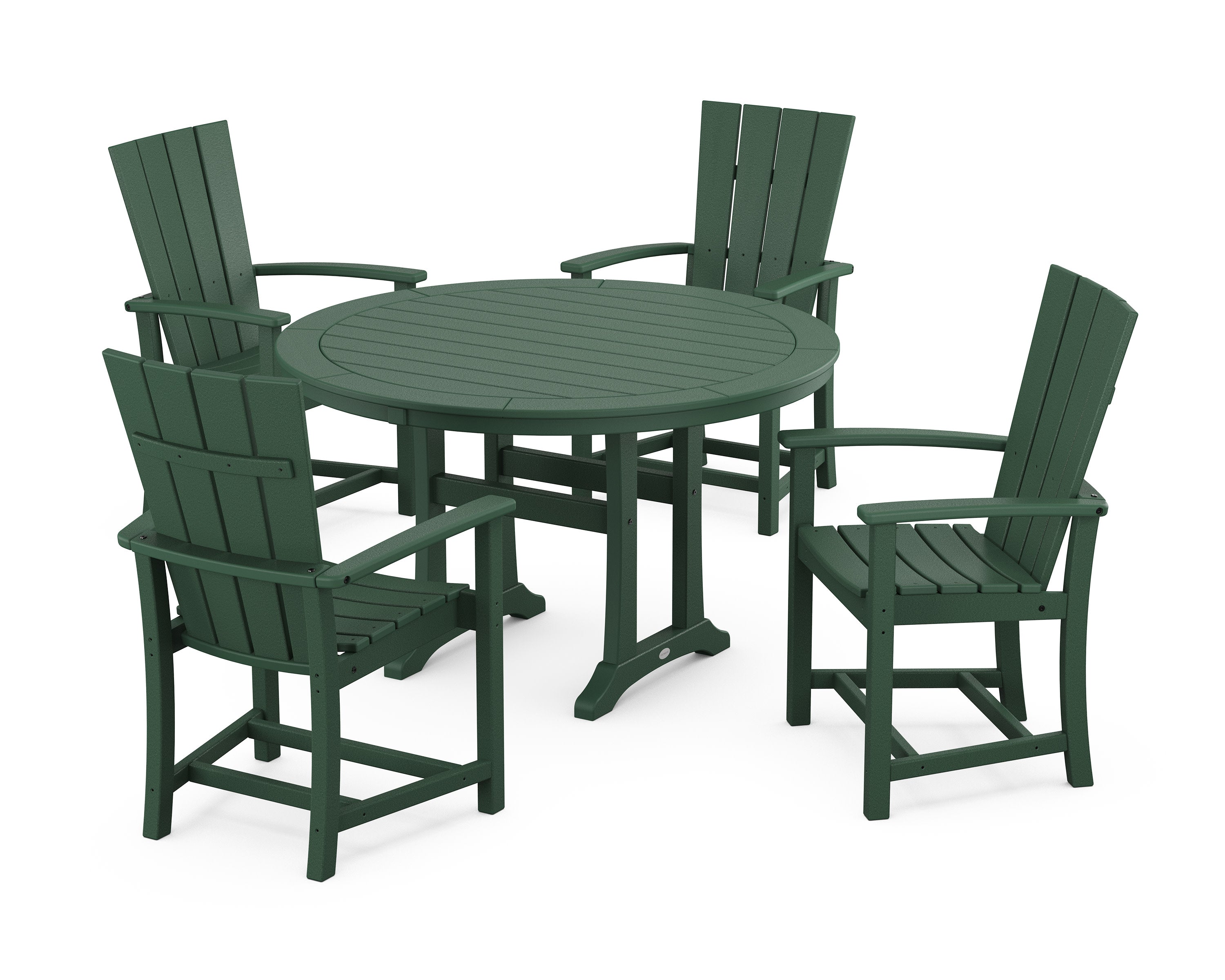 Quattro 5-Piece Round Dining Set with Trestle Legs in Green