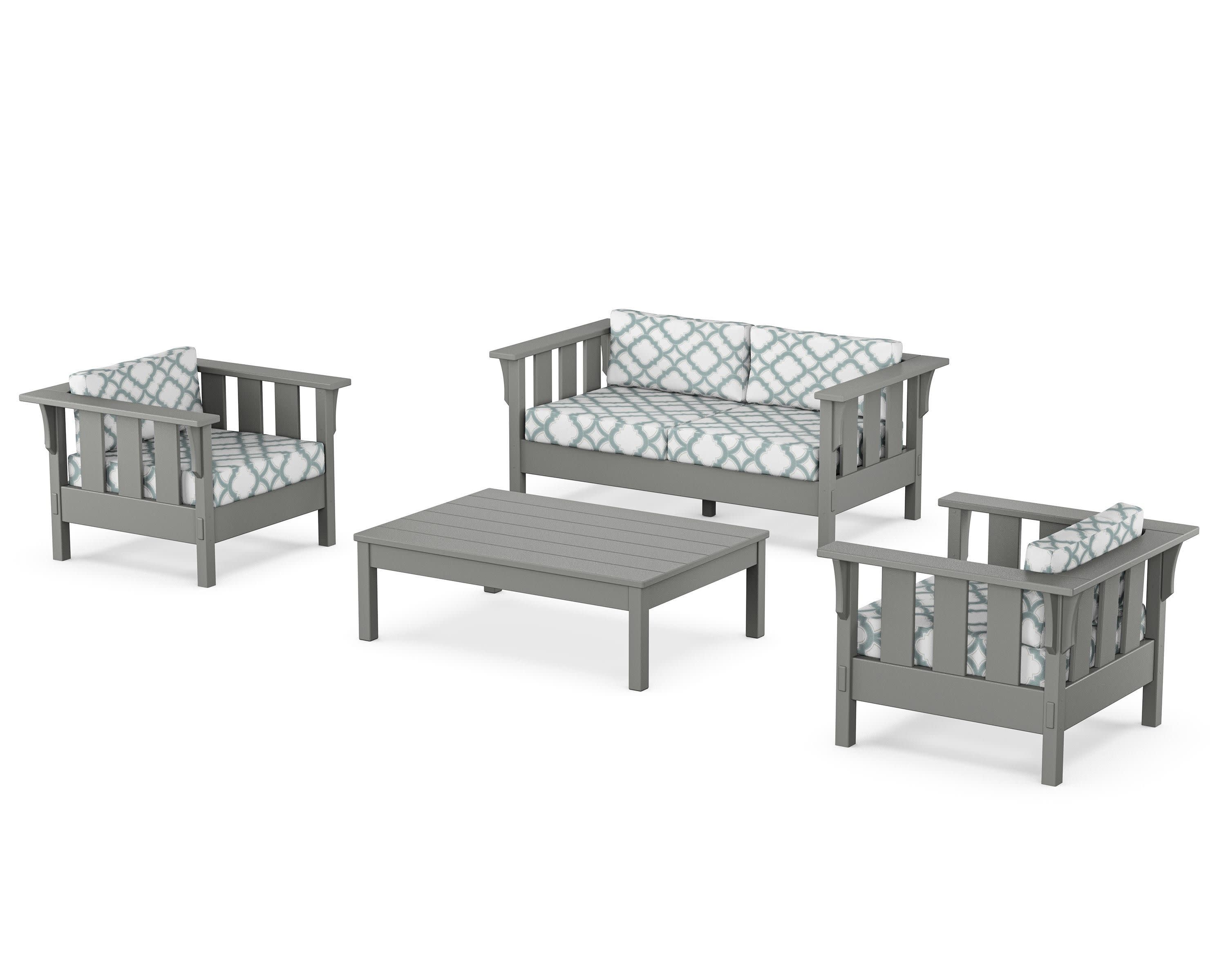 Acadia 4-Piece Deep Seating Set with Loveseat in Slate Grey / Trellis Glacier Spa