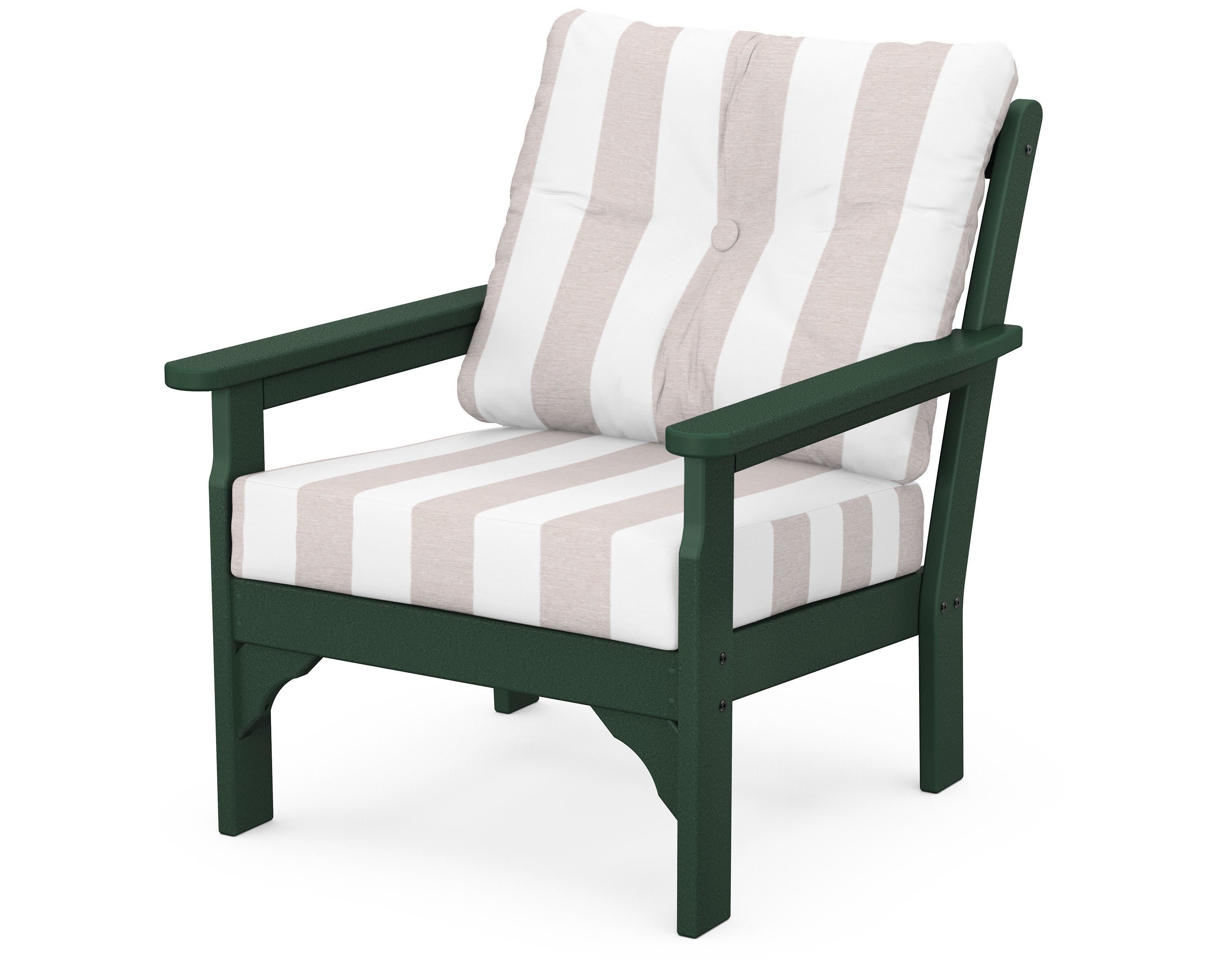 Vineyard Deep Seating Chair in Green / Cabana Stripe Dune Burlap