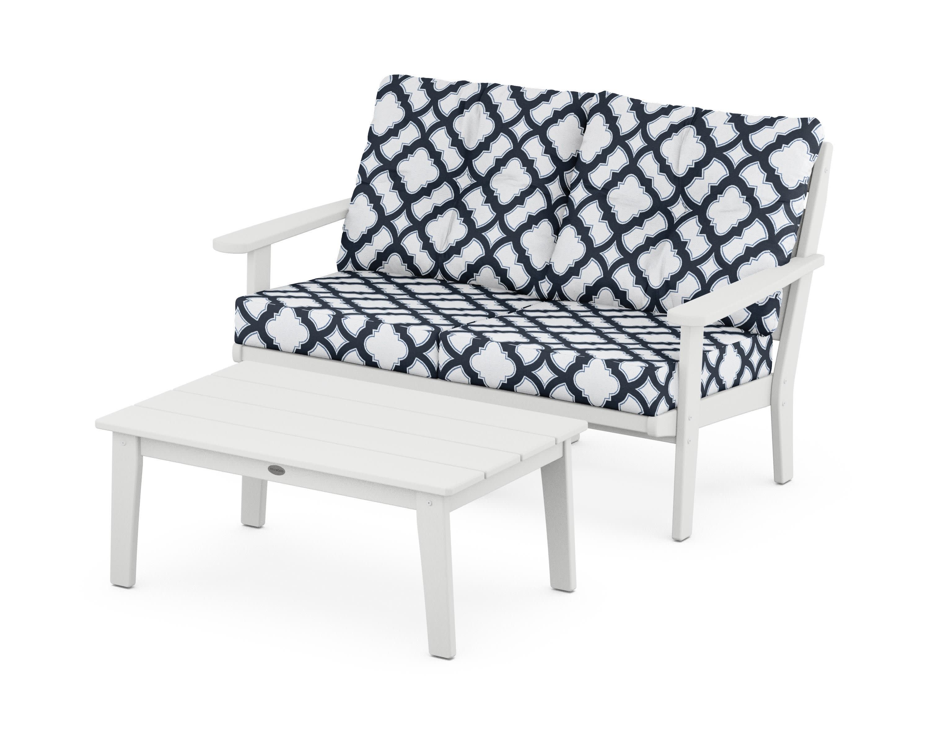 Lakeside 2-Piece Lounge Loveseat Set in White / Trellis Marine Indigo