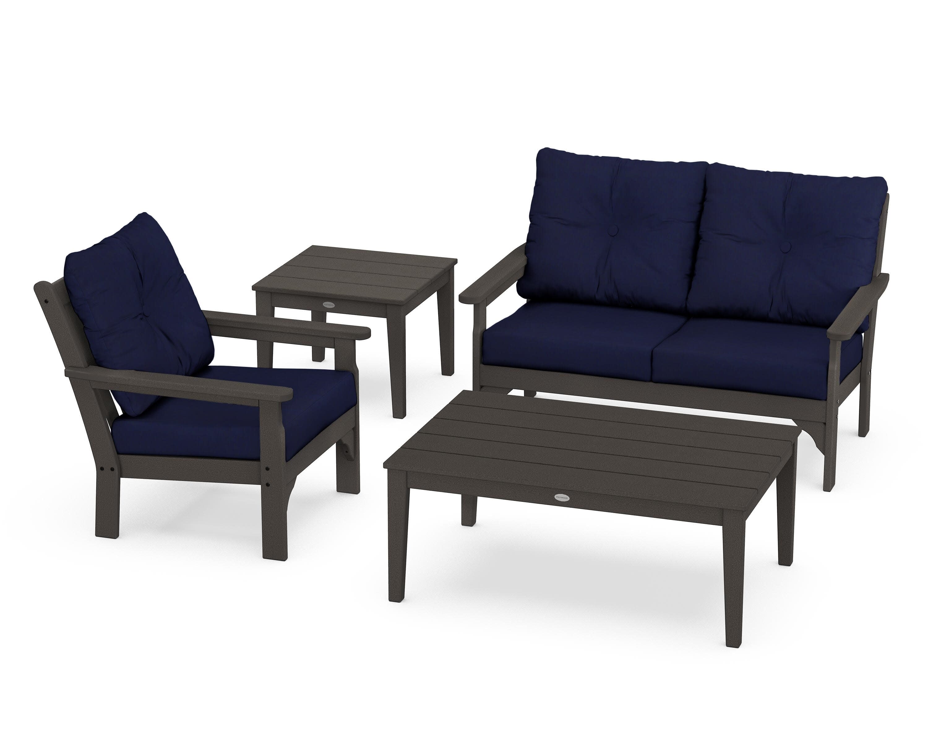 Vineyard 4-Piece Deep Seating Set in Vintage Coffee / Navy