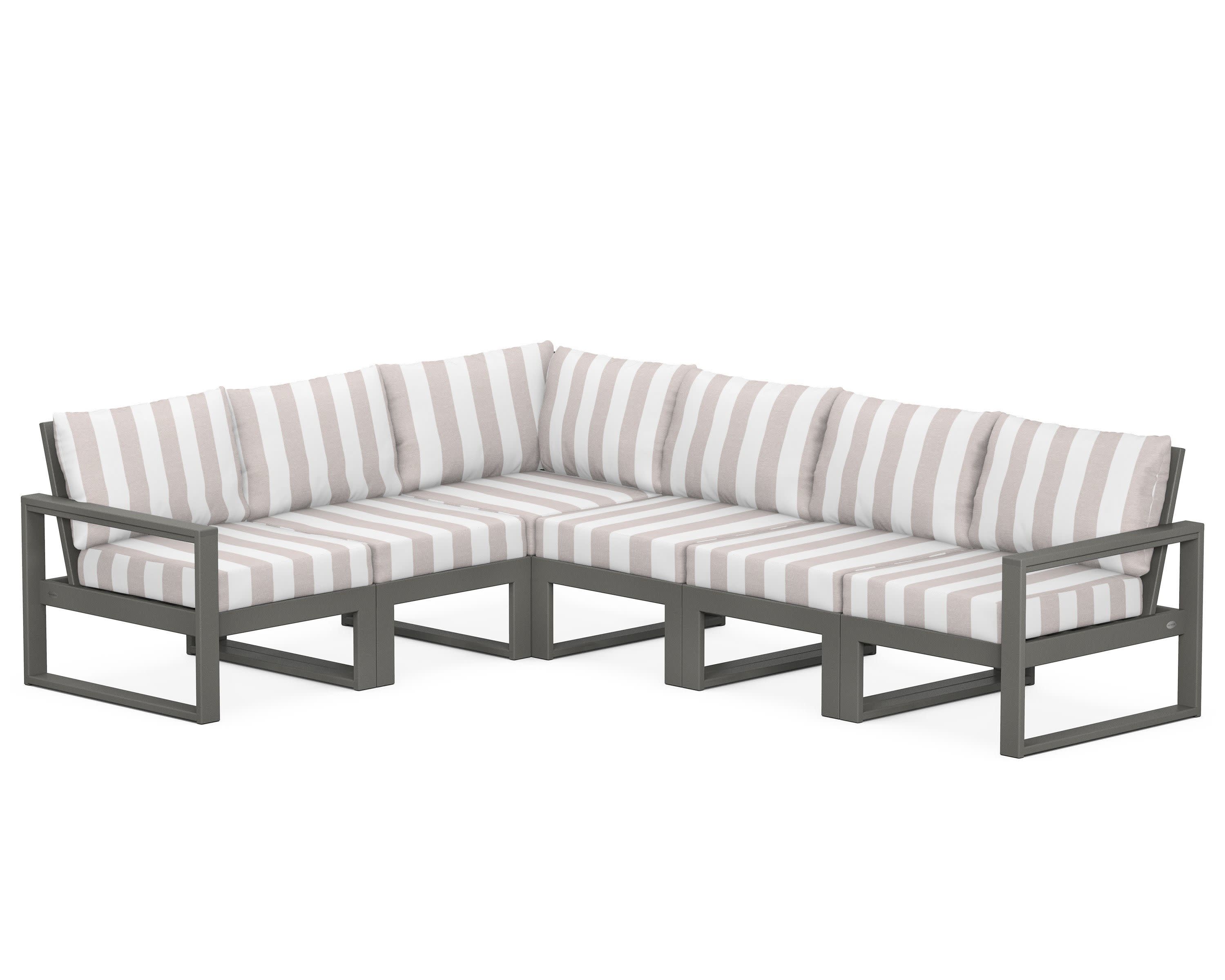 EDGE 6-Piece Modular Deep Seating Set in Slate Grey / Cabana Stripe Dune Burlap