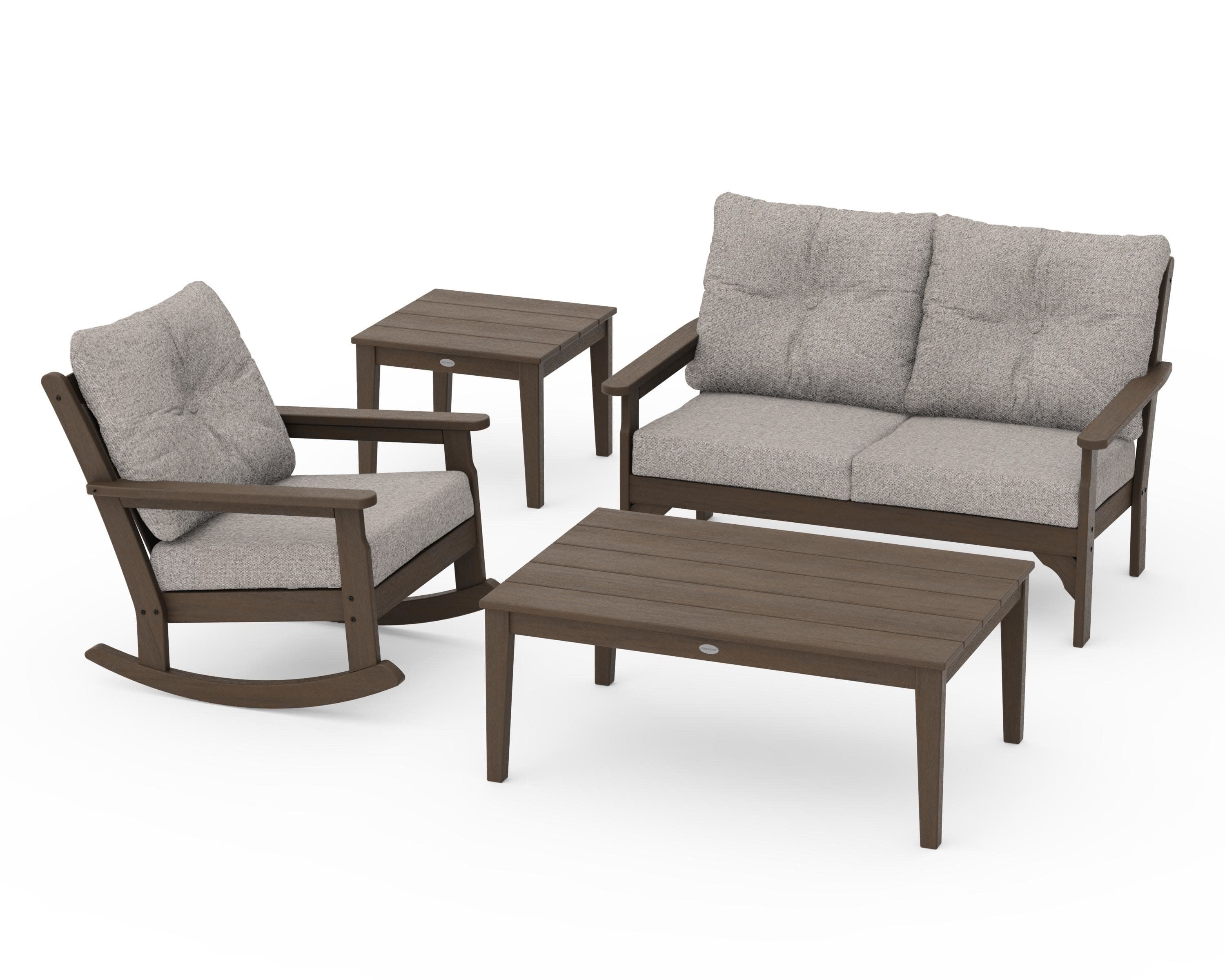Vineyard 4-Piece Deep Seating Rocker Set in Kona / Weathered Tweed