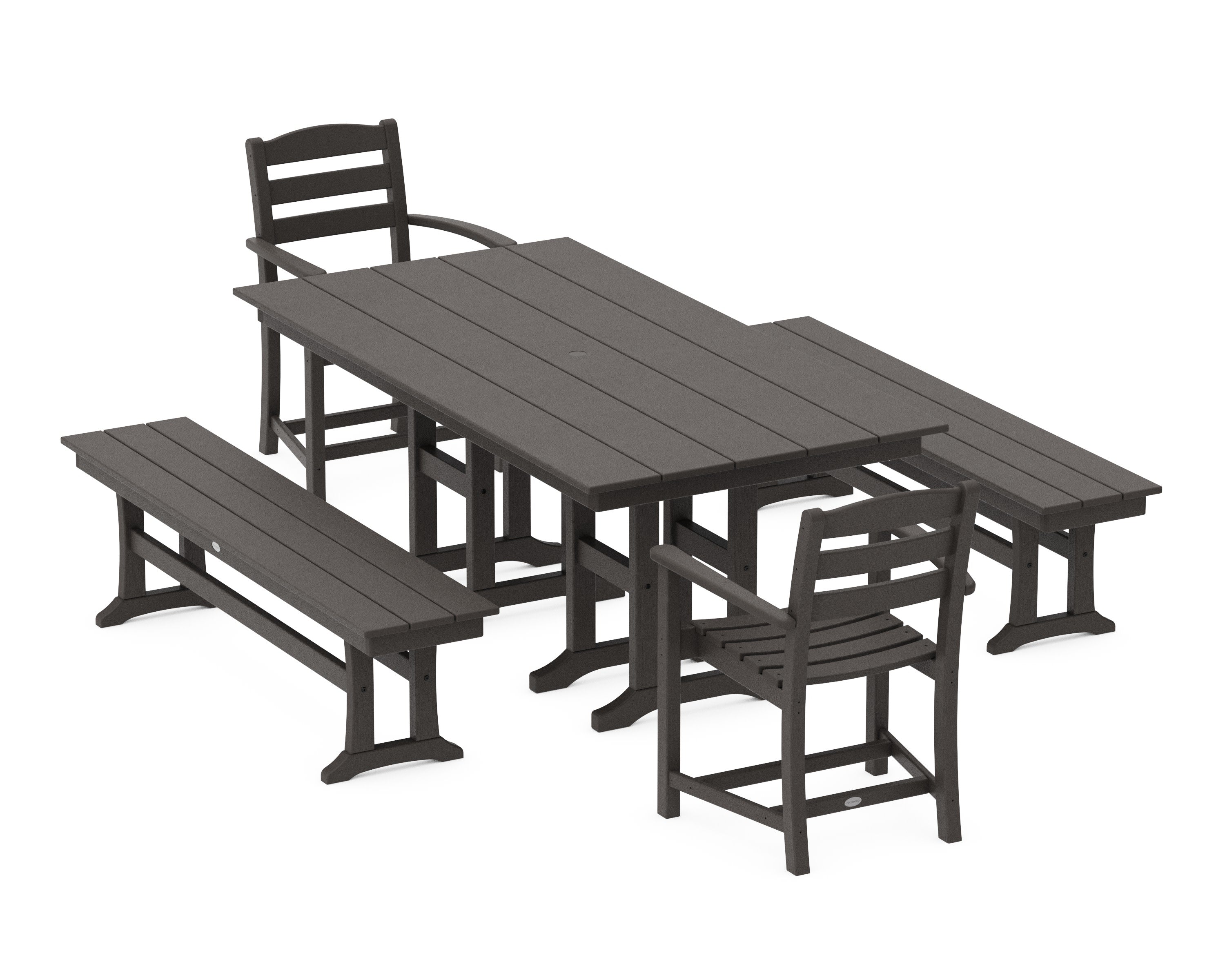 La Casa Caf 5-Piece Farmhouse Dining Set with Benches in Vintage Coffee