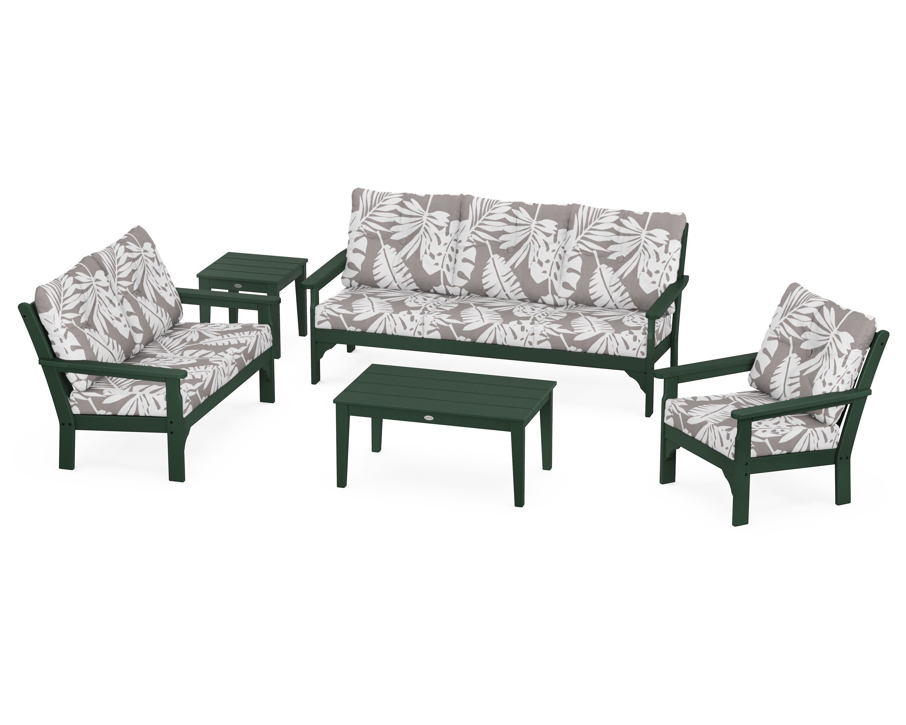 Vineyard 5 Piece Deep Seating Set in Green / Leaf Grey Mist