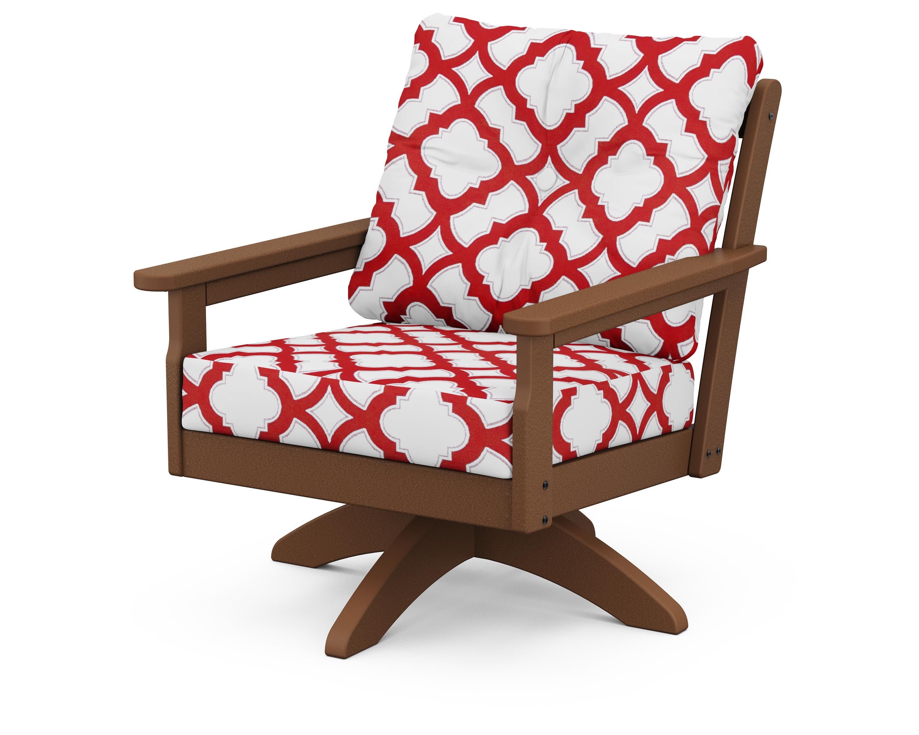 Vineyard Deep Seating Swivel Chair in Teak / Trellis Crimson