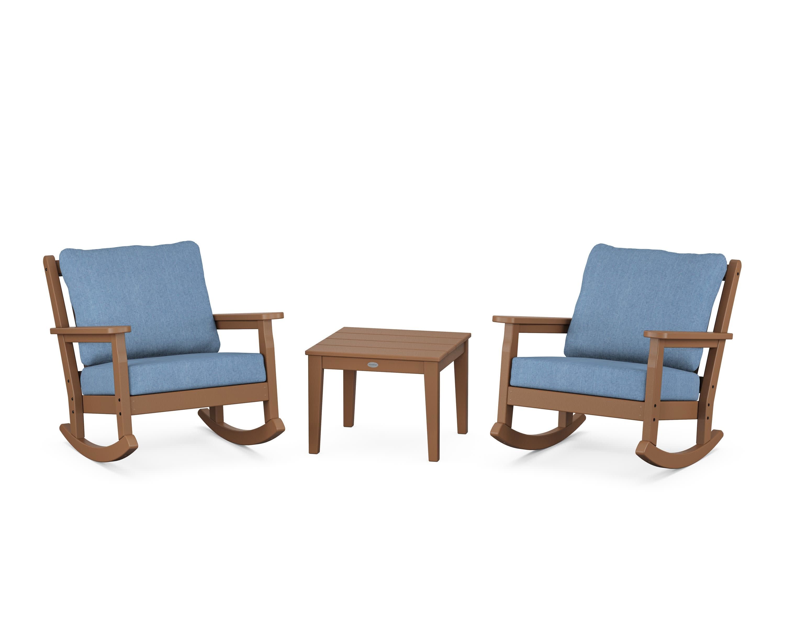 Chippendale 3-Piece Deep Seating Rocker Set in Teak / Sky Blue