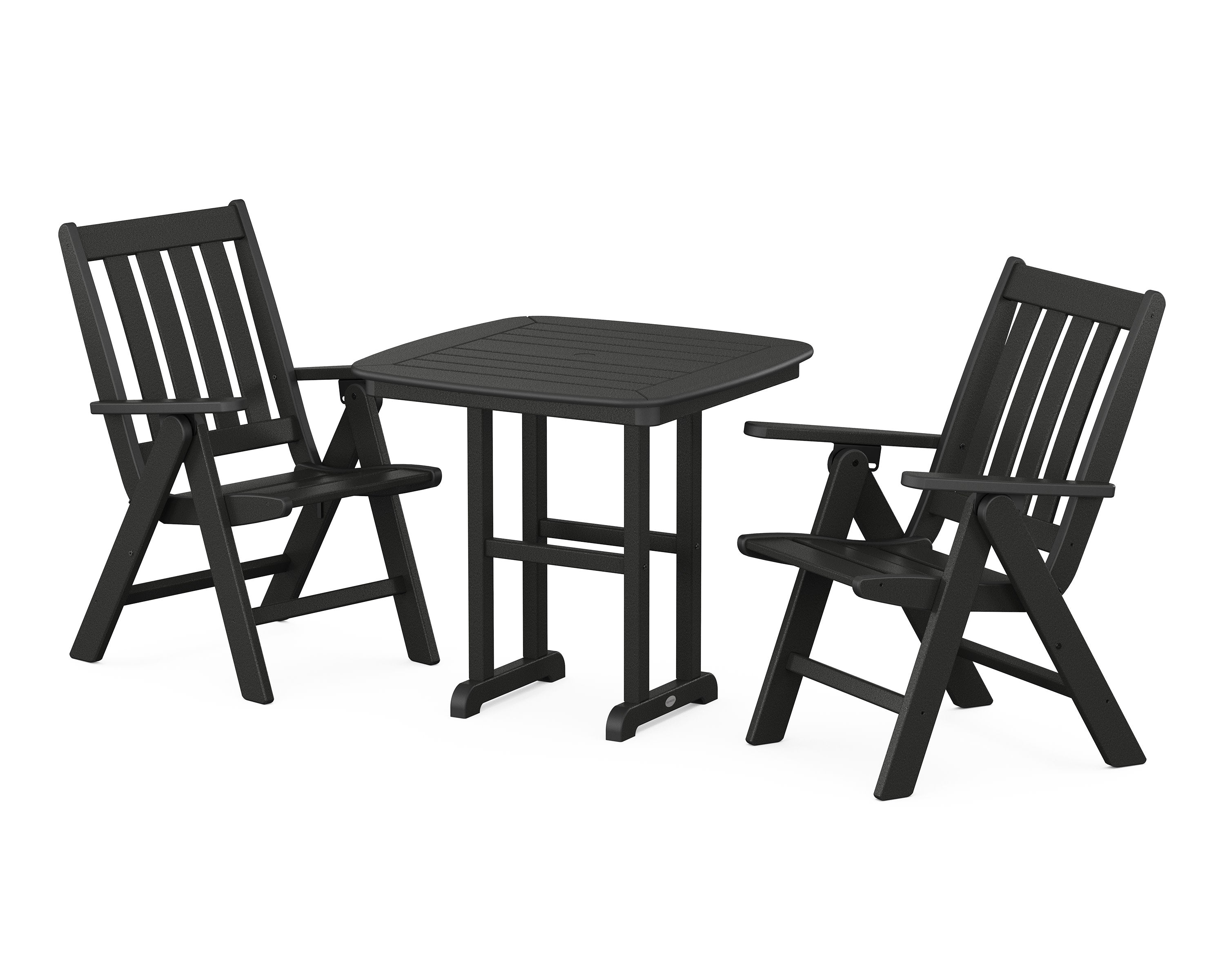 Vineyard Folding Chair 3-Piece Dining Set in Black