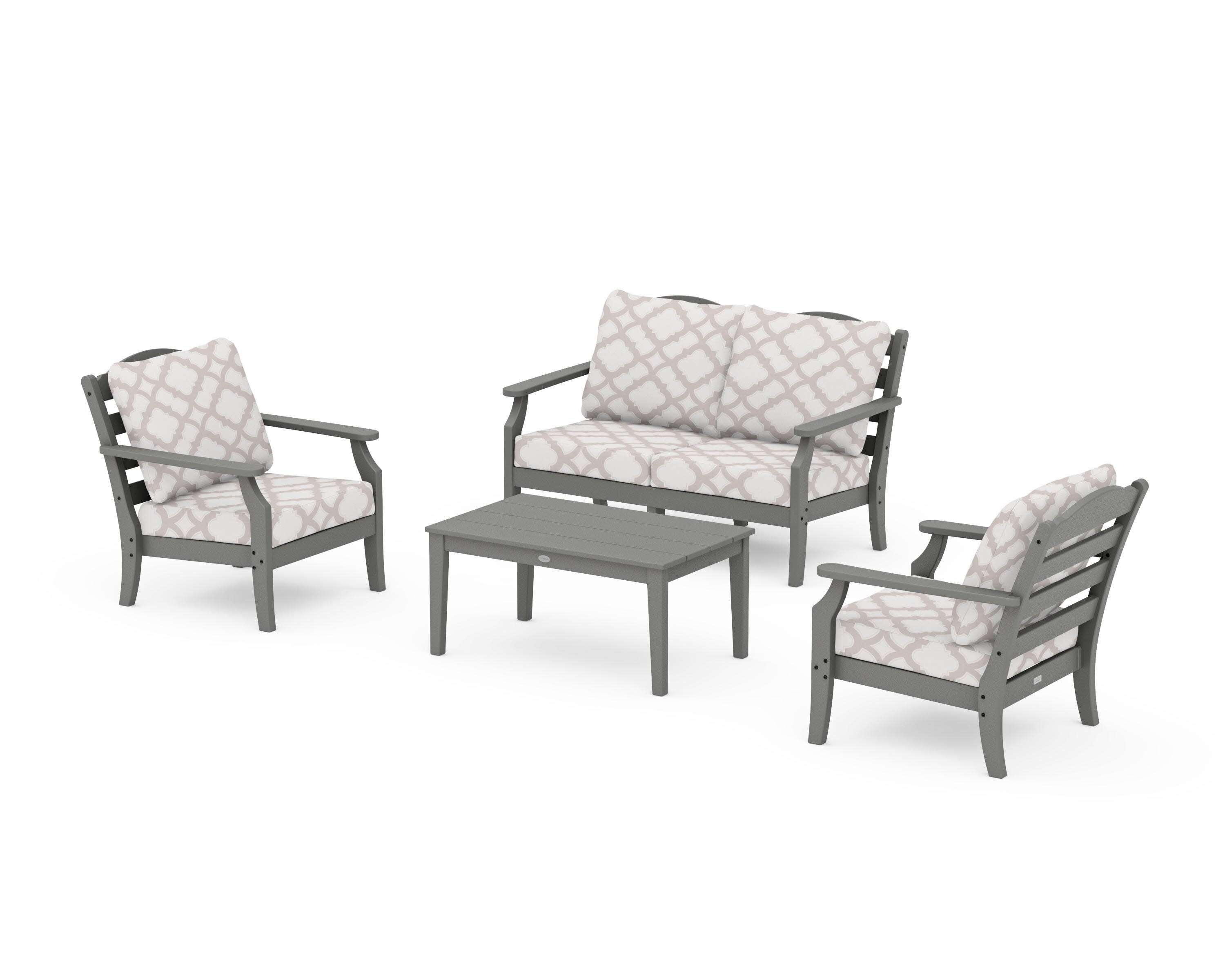 Savannah 4-Piece Deep Seating Set with Loveseat in Slate Grey / Trellis Dune Burlap