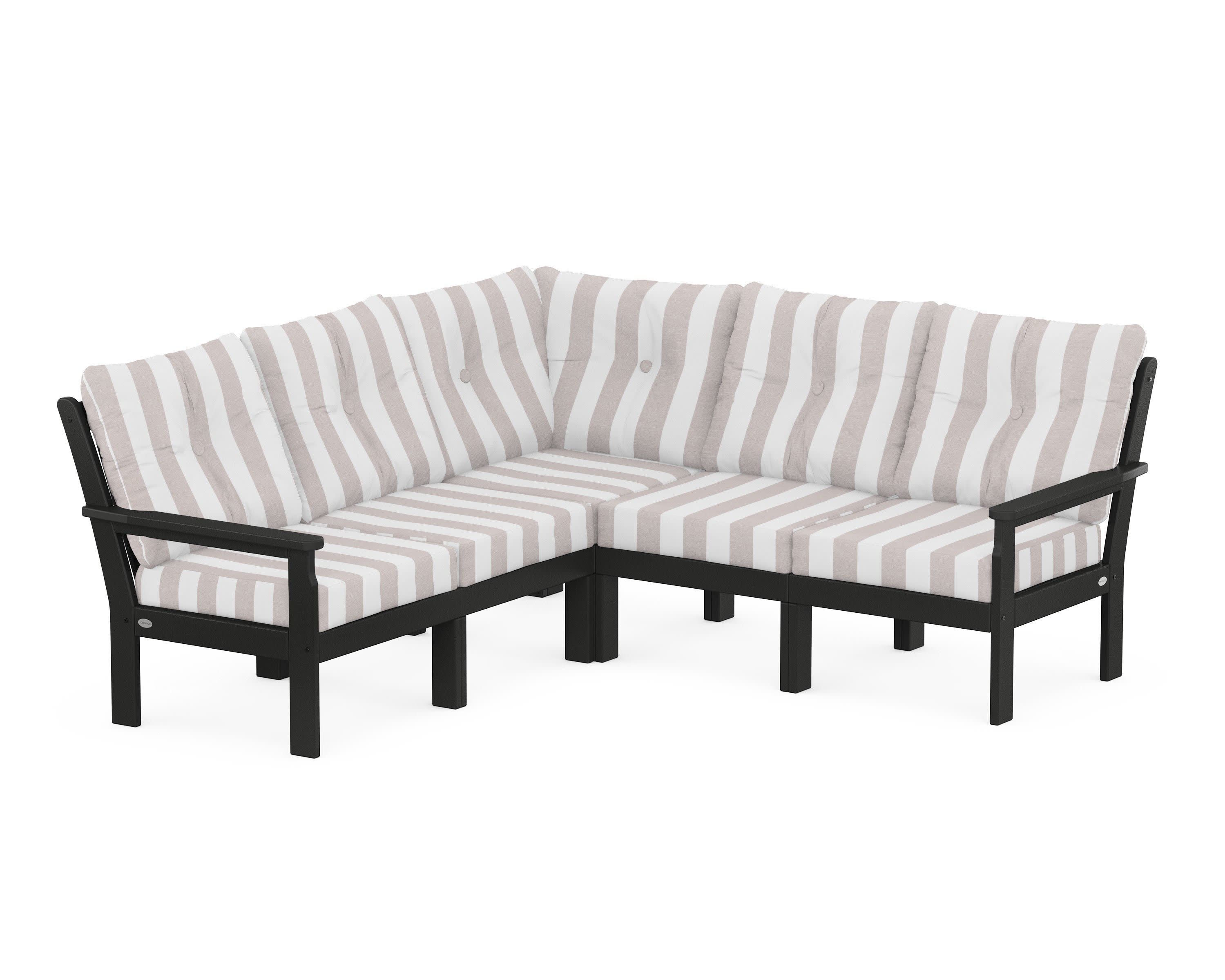 Vineyard 5-Piece Sectional in Black / Cabana Stripe Dune Burlap