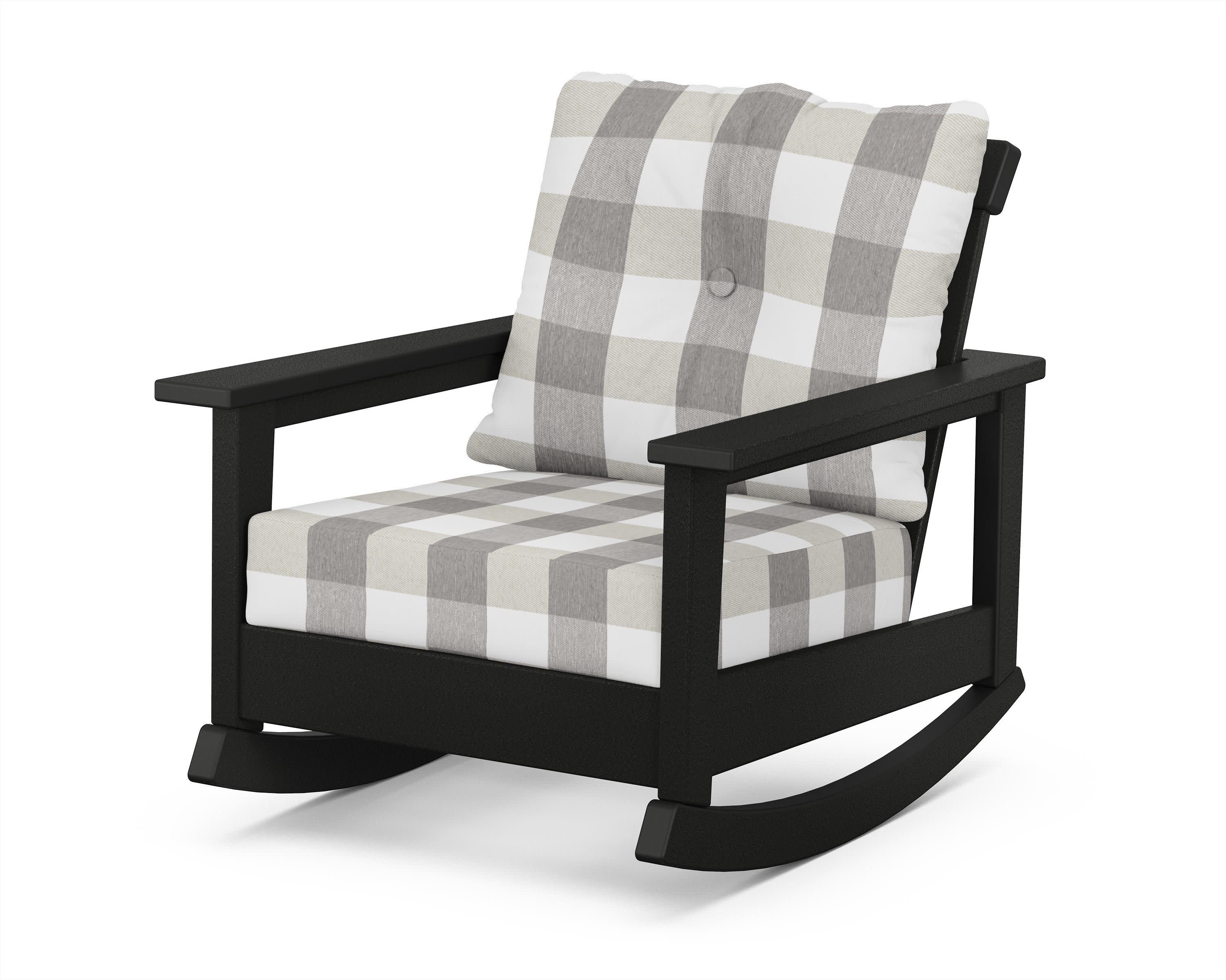 Prescott Deep Seating Rocking Chair in Black / Buffalo Plaid Grey Mist