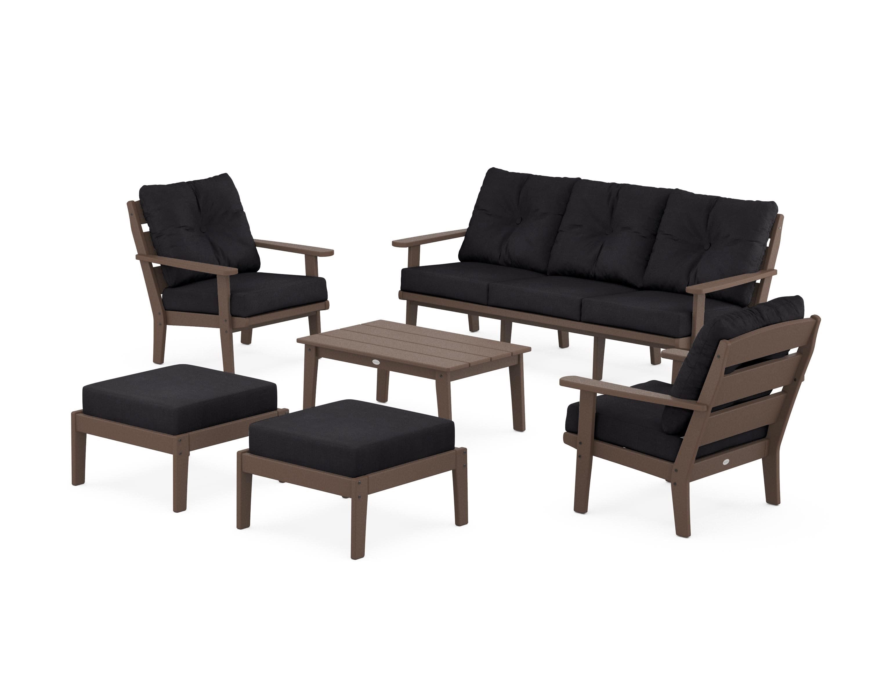 Lakeside 6-Piece Lounge Sofa Set in Mahogany / Midnight Linen