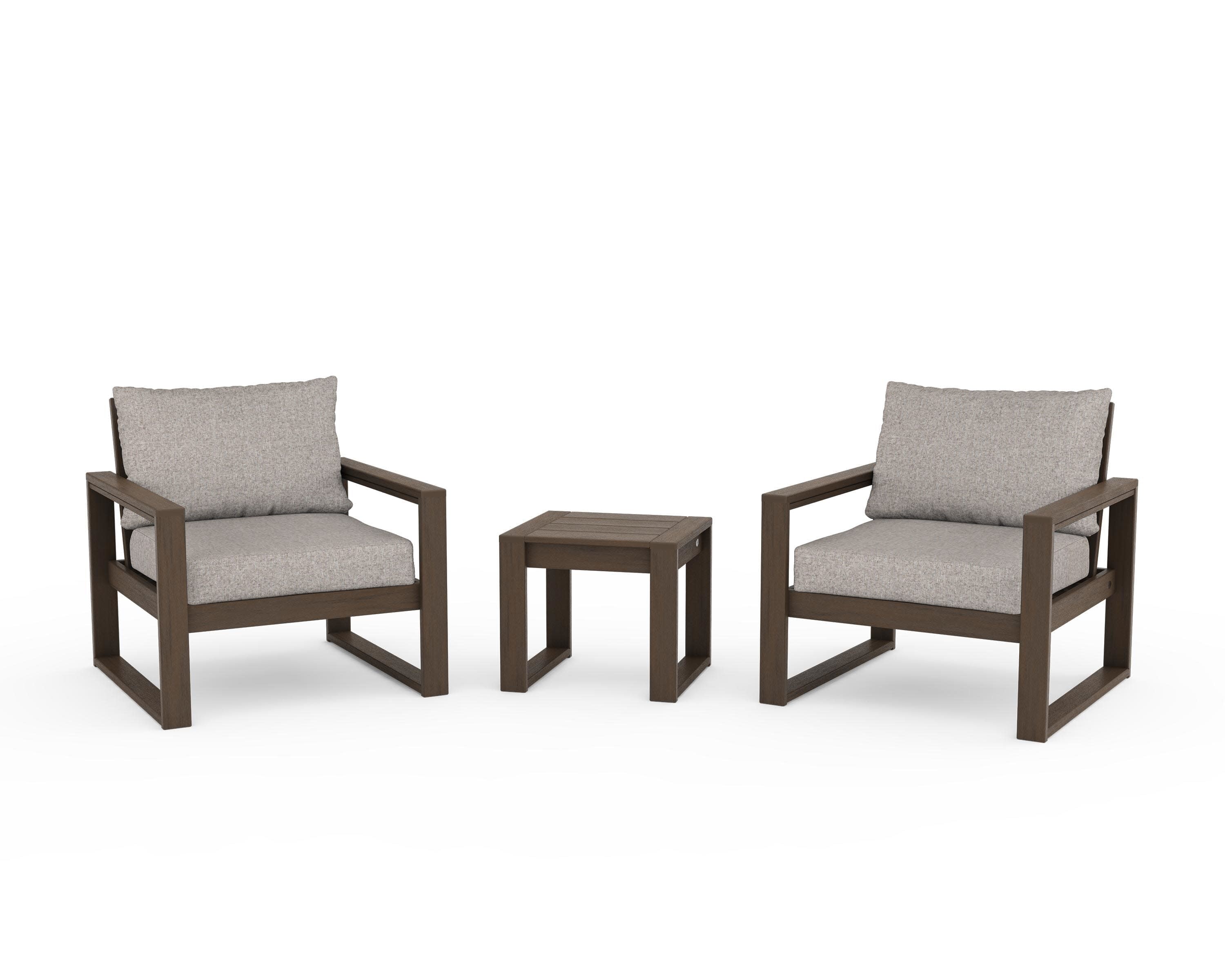EDGE Sectional 3-Piece Deep Seating Set in Kona / Weathered Tweed