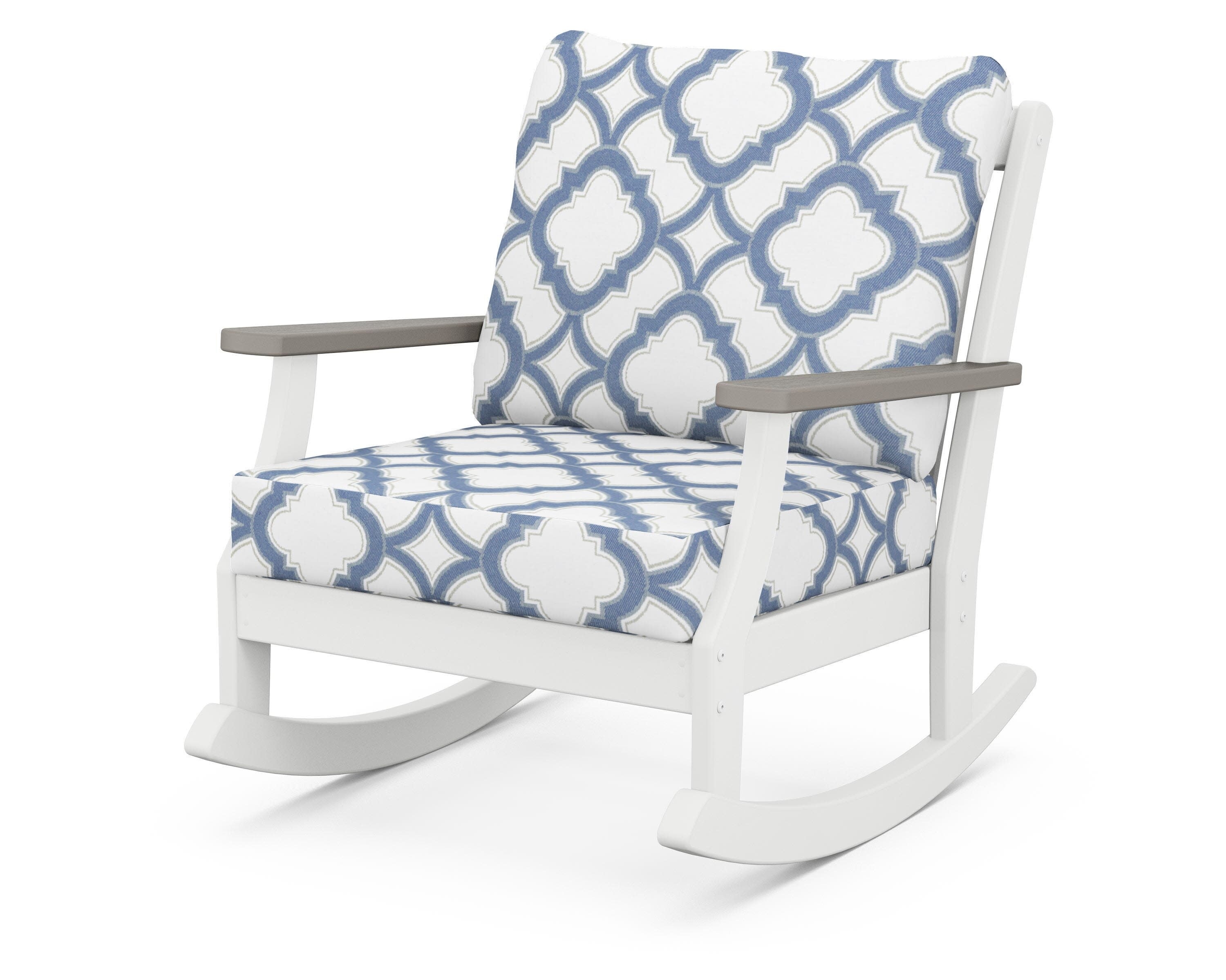 Braxton Deep Seating Rocking Chair in White / Driftwood / Trellis Sky Blue