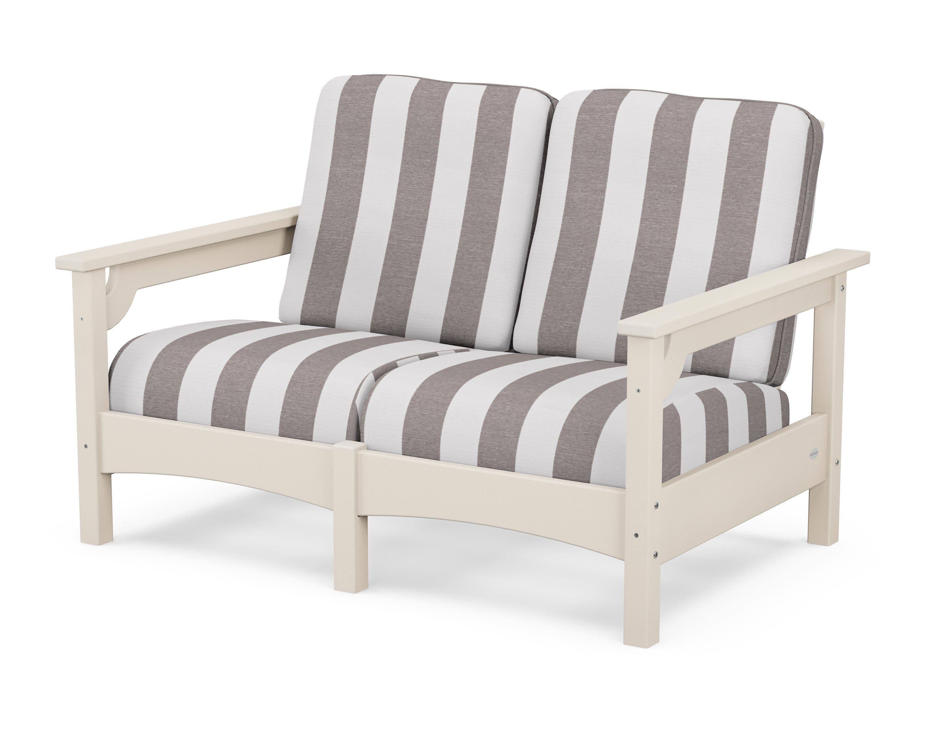 Club Loveseat in Sand / Cabana Stripe Grey Mist