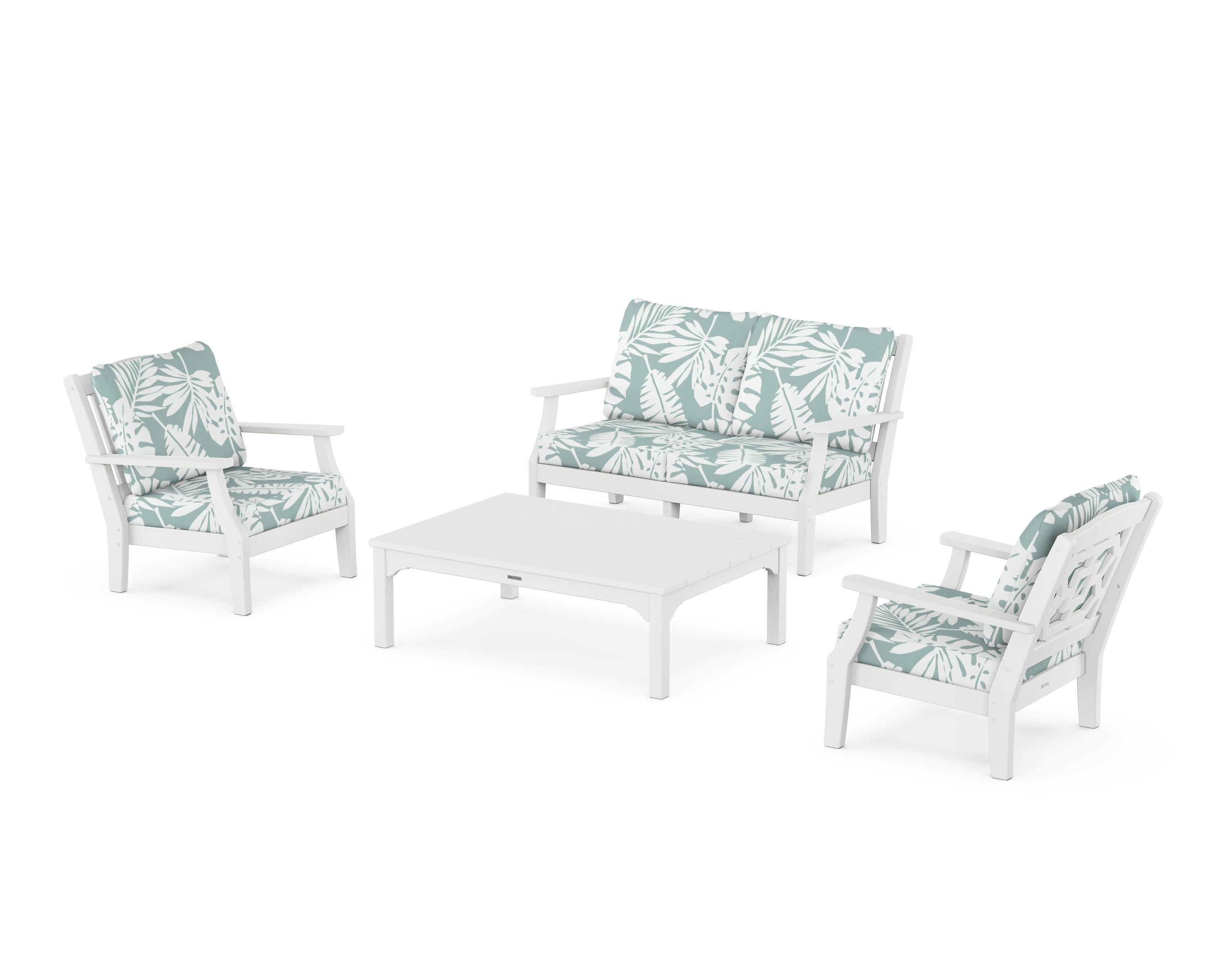 Chinoiserie 4-Piece Deep Seating Set with Loveseat in White / Leaf Glacier Spa