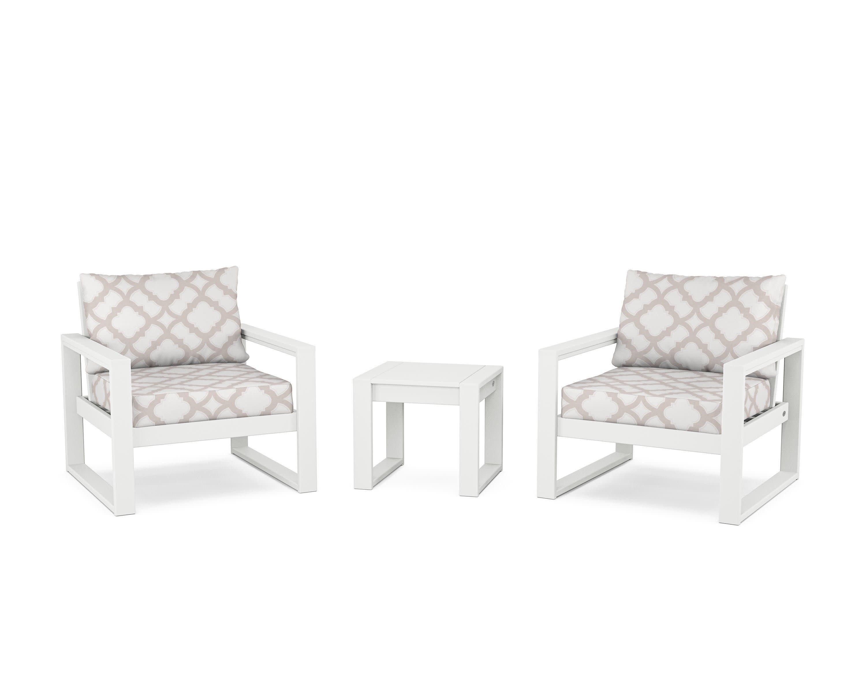 EDGE Sectional 3-Piece Deep Seating Set in White / Trellis Dune Burlap