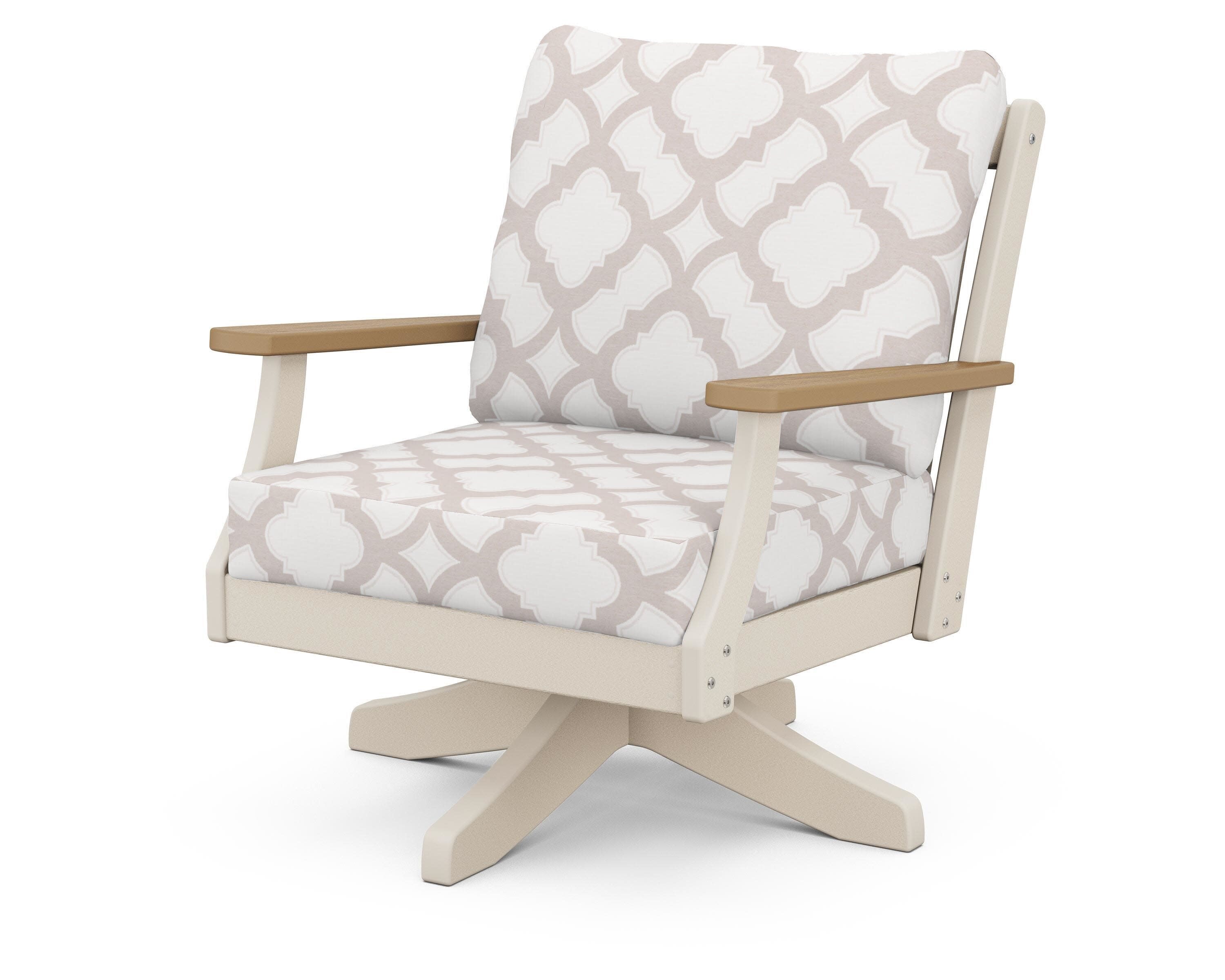 Braxton Deep Seating Swivel Chair in Sand / Natural / Trellis Dune Burlap