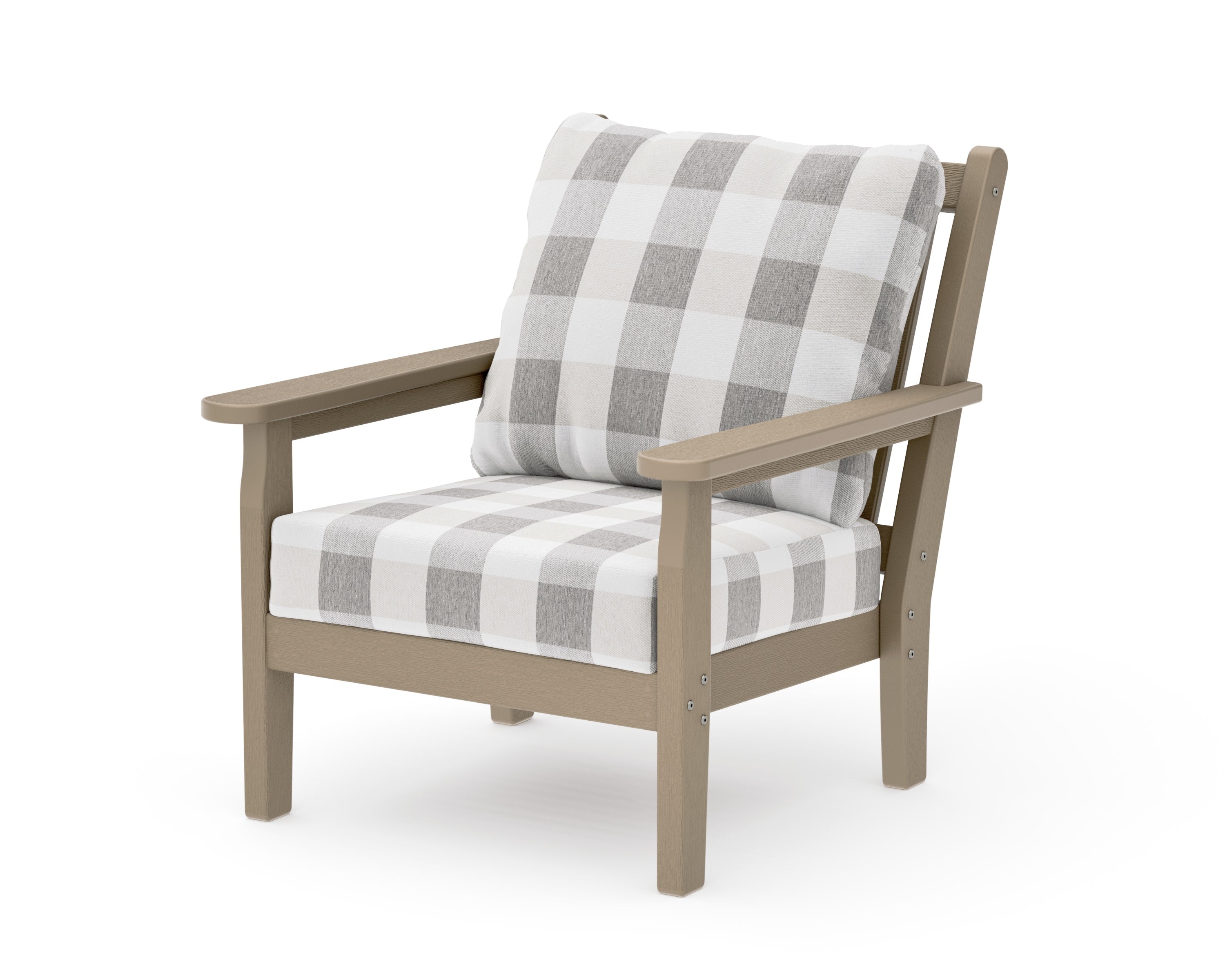 Chippendale Deep Seating Chair in Vintage Sahara / Buffalo Plaid Grey Mist