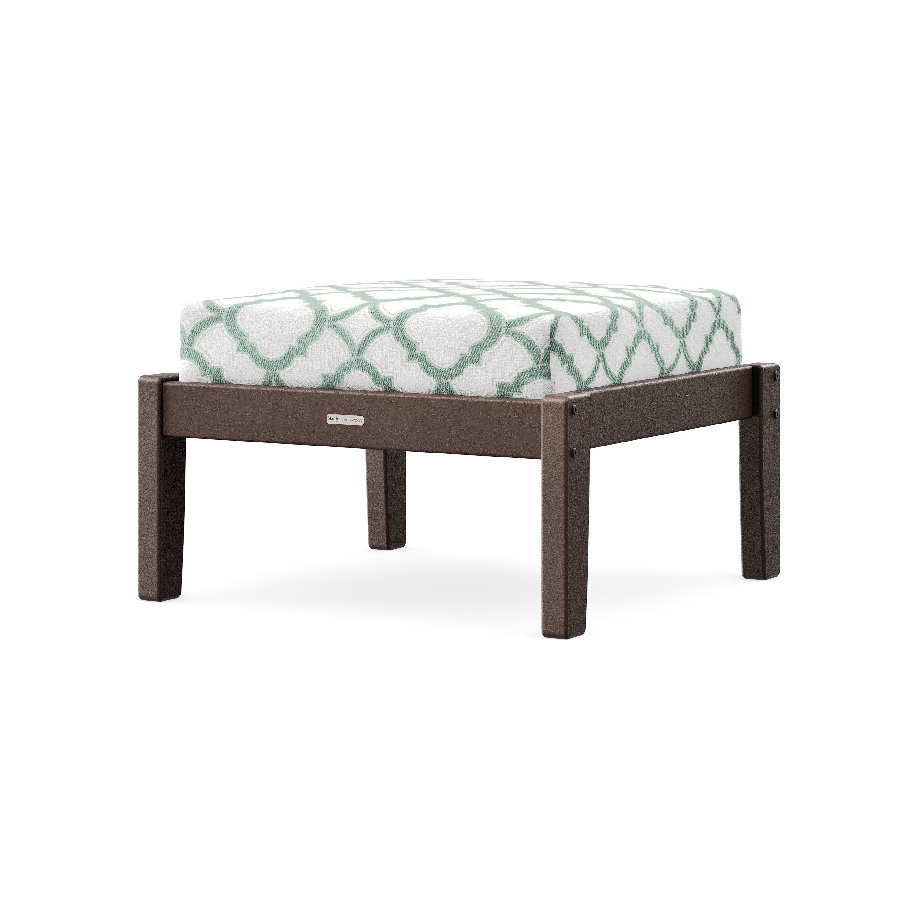 Chinoiserie Deep Seating Ottoman in Mahogany / Trellis Glacier Spa