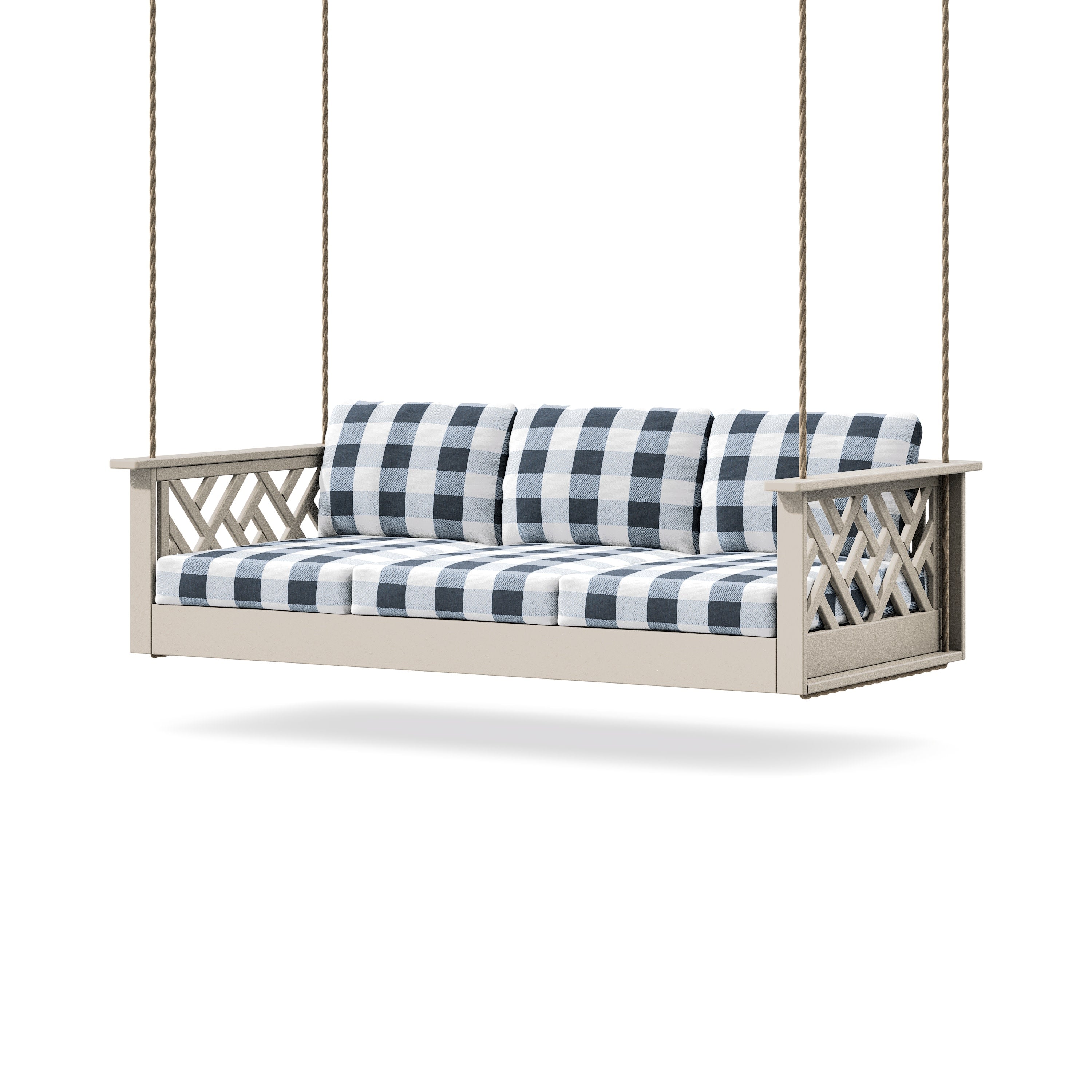 Chippendale Daybed Swing in Sand / Buffalo Plaid Marine Indigo