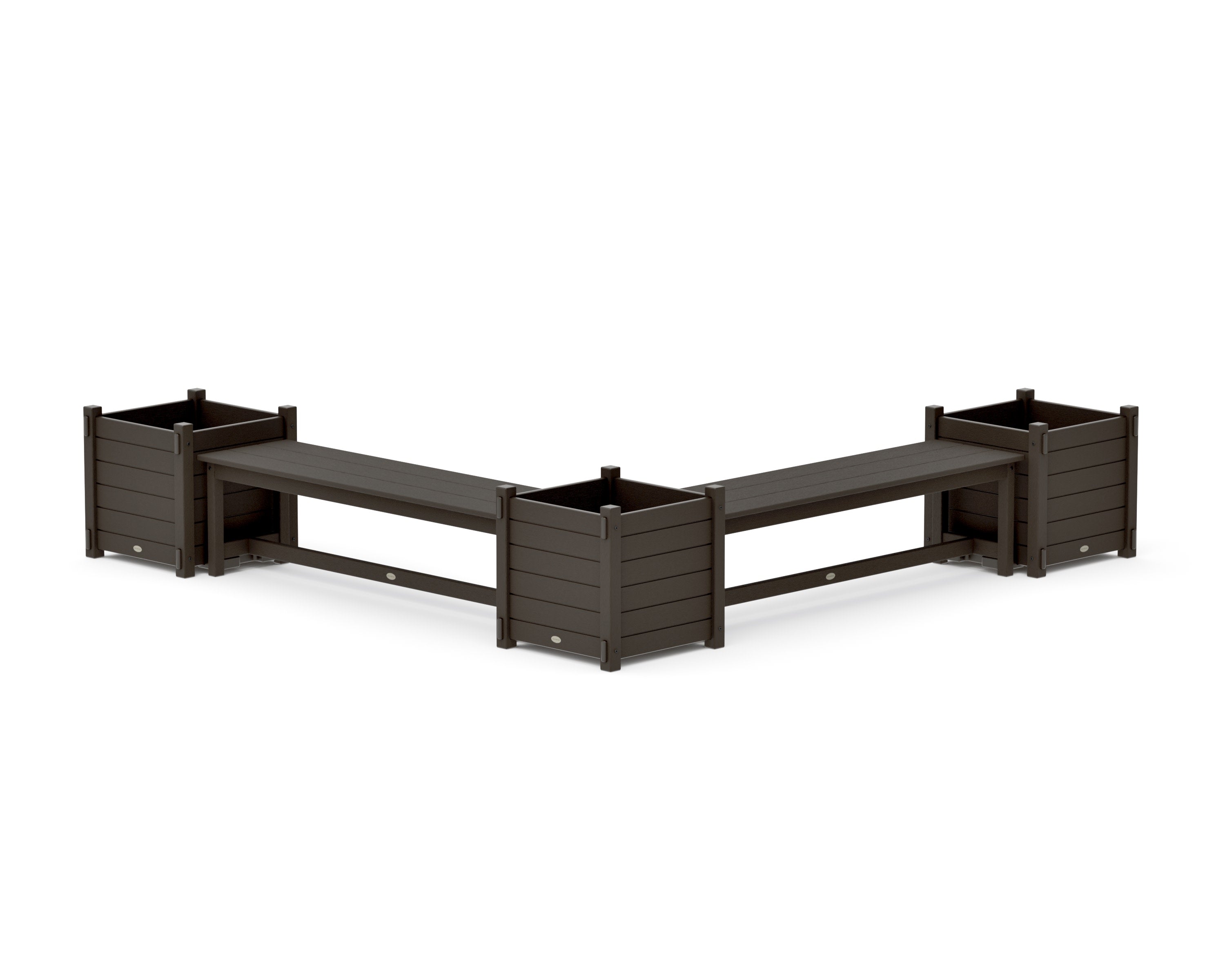 60" Nautical L- Shaped Planter Bench Corner Set - Large in Vintage Coffee