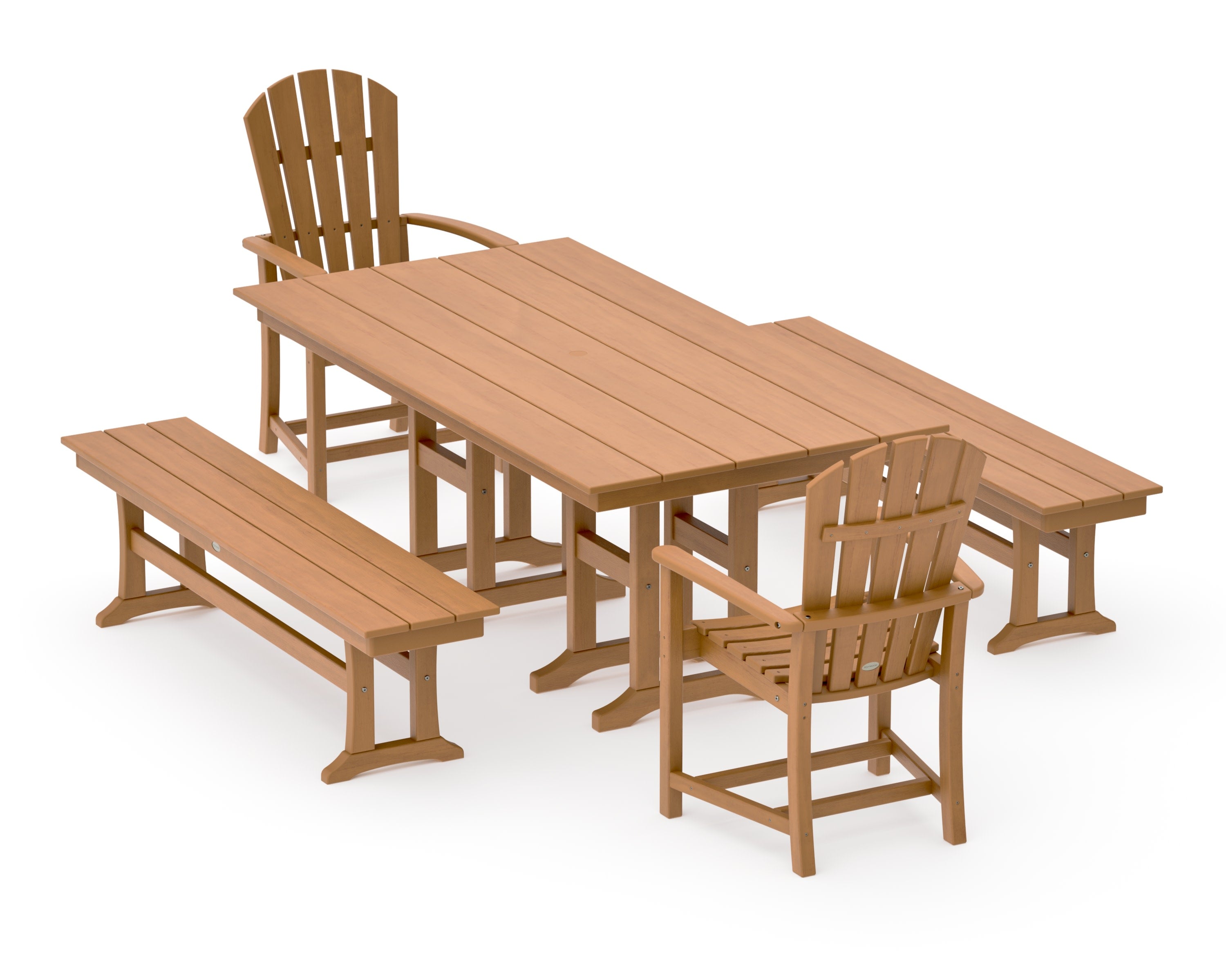 Palm Coast 5-Piece Farmhouse Dining Set with Benches in Natural
