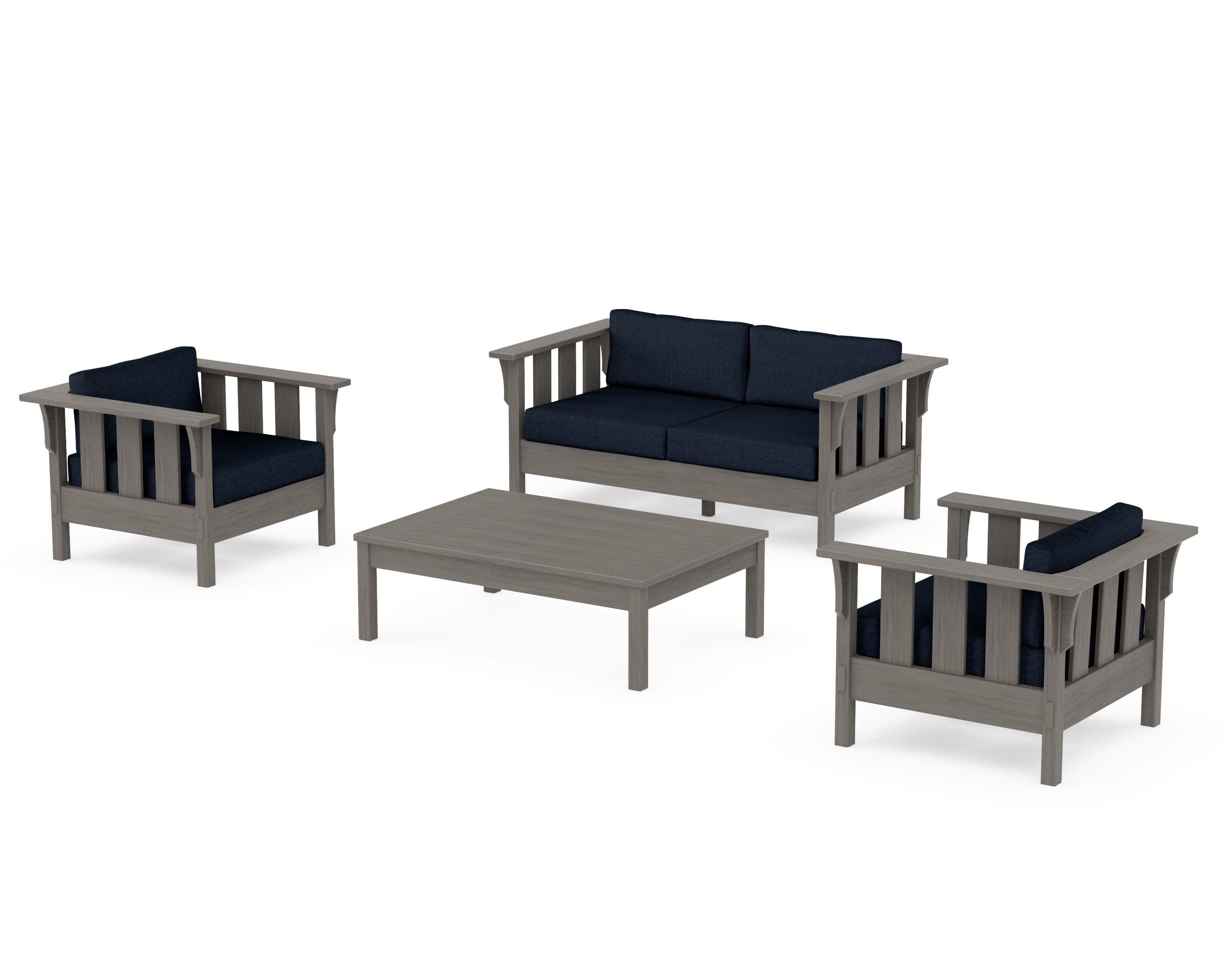 Acadia 4-Piece Deep Seating Set with Loveseat in Driftwood / Marine Indigo