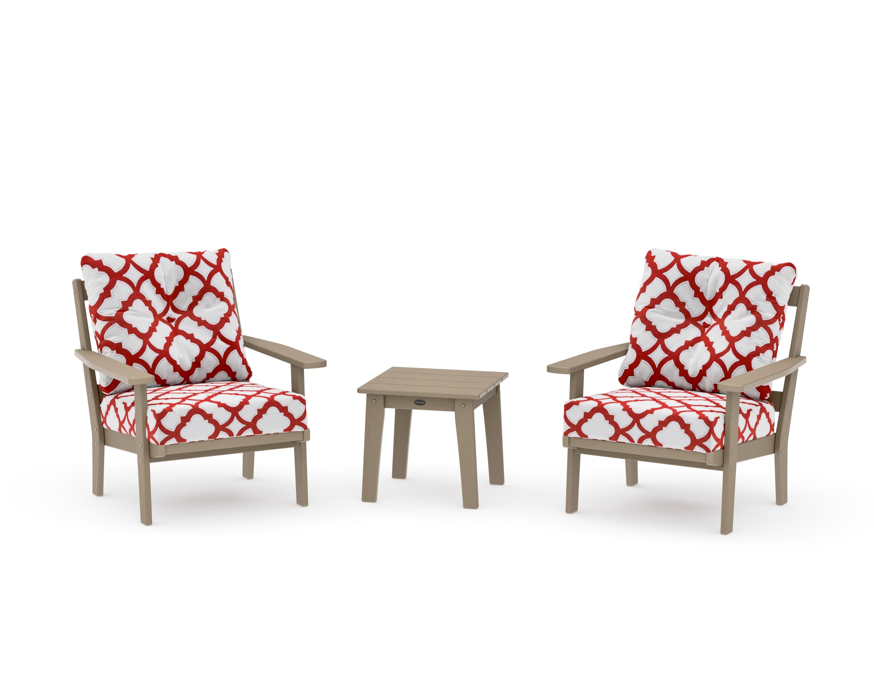 Oxford 3-Piece Deep Seating Set in Vintage Sahara / Trellis Crimson