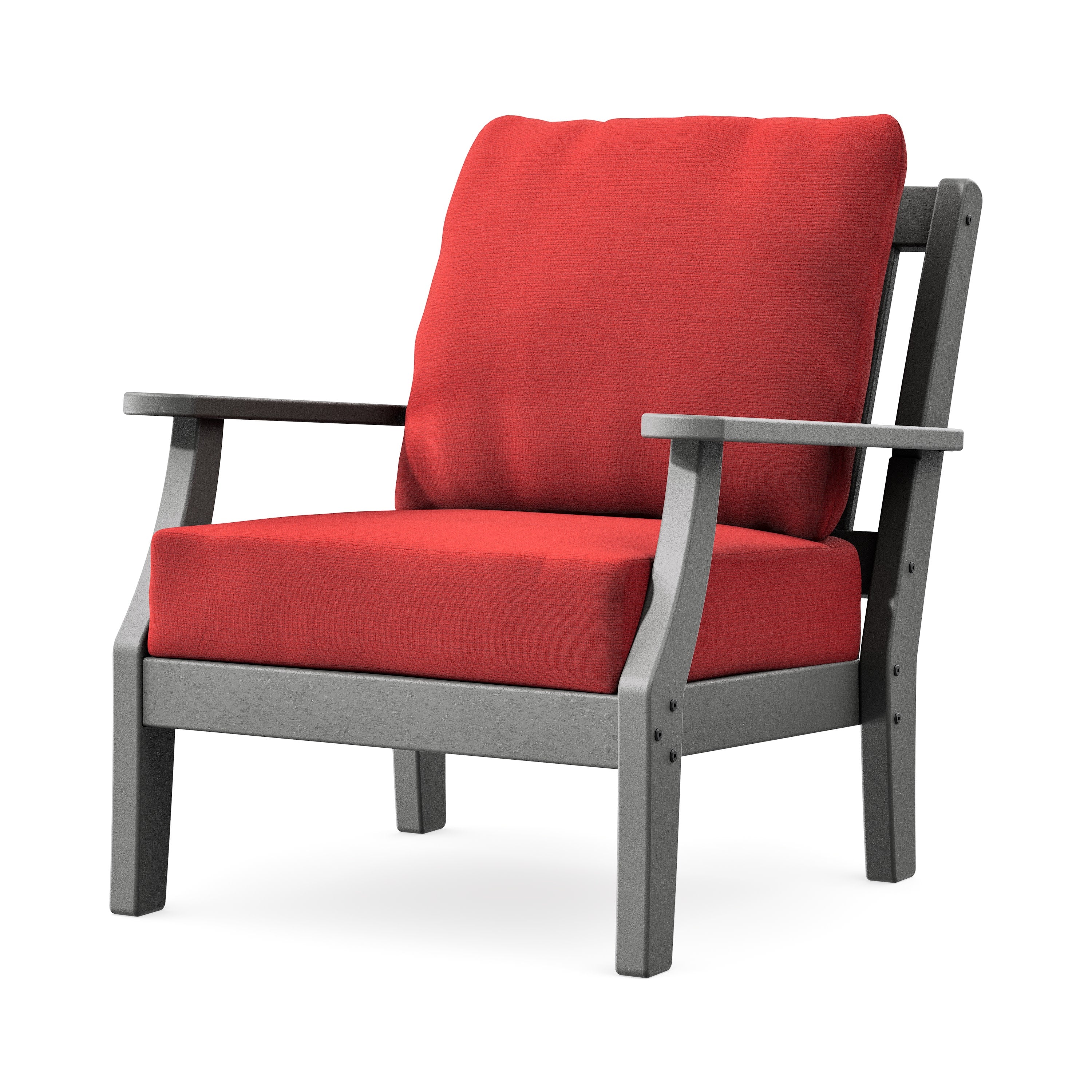 Chinoiserie Deep Seating Chair in Slate Grey / Crimson Linen
