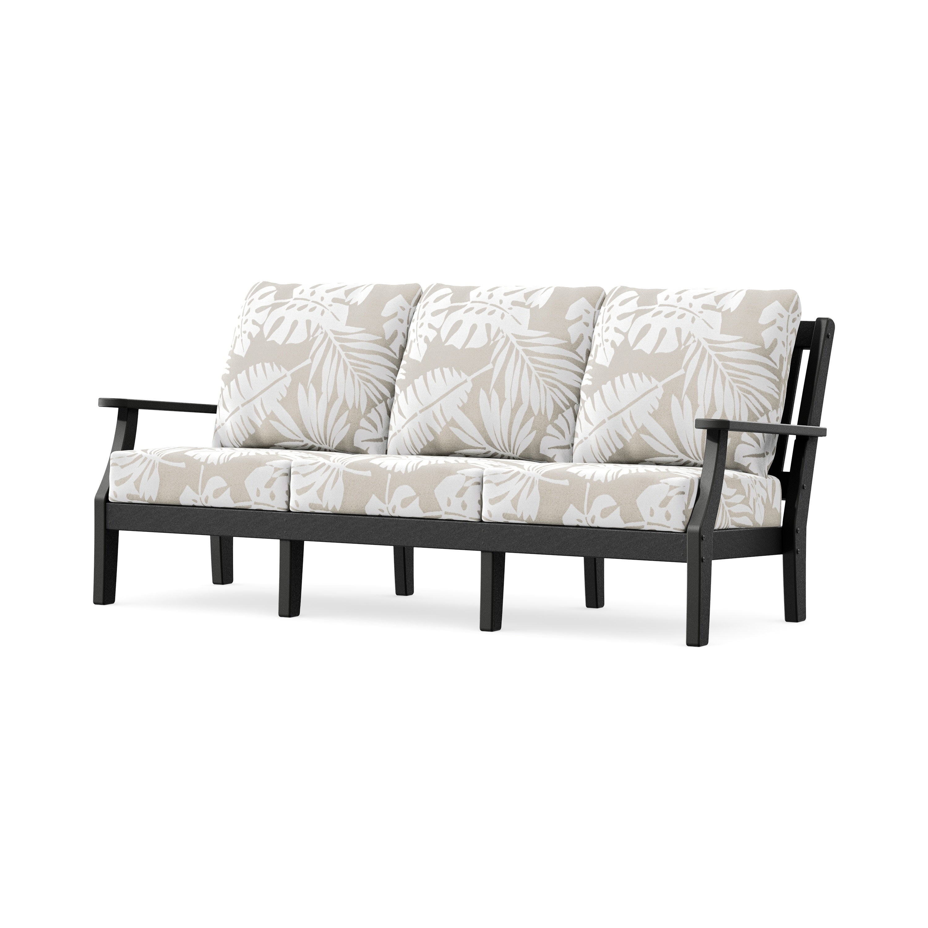 Chinoiserie Deep Seating Sofa in Black / Leaf Dune Burlap