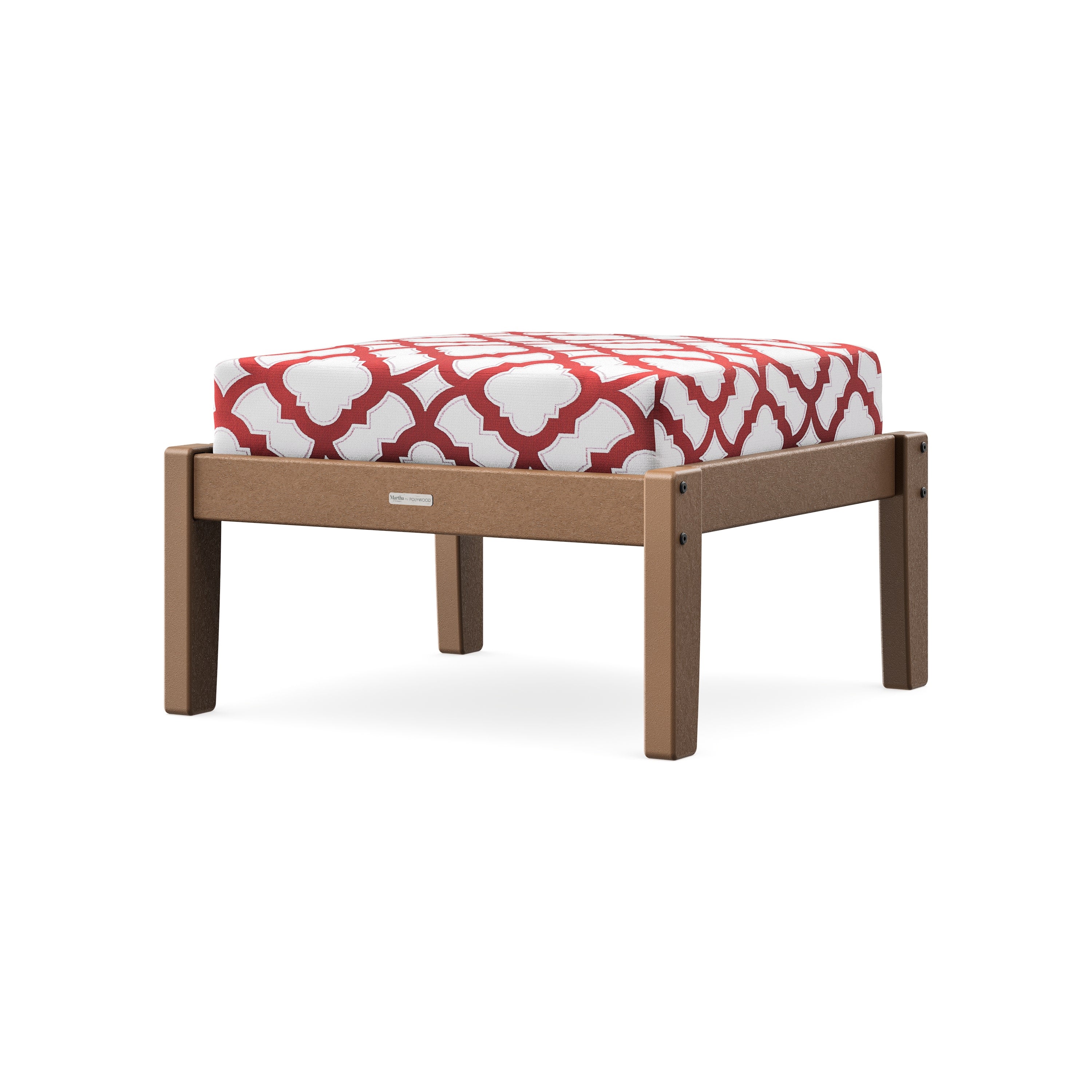 Chinoiserie Deep Seating Ottoman in Teak / Trellis Crimson