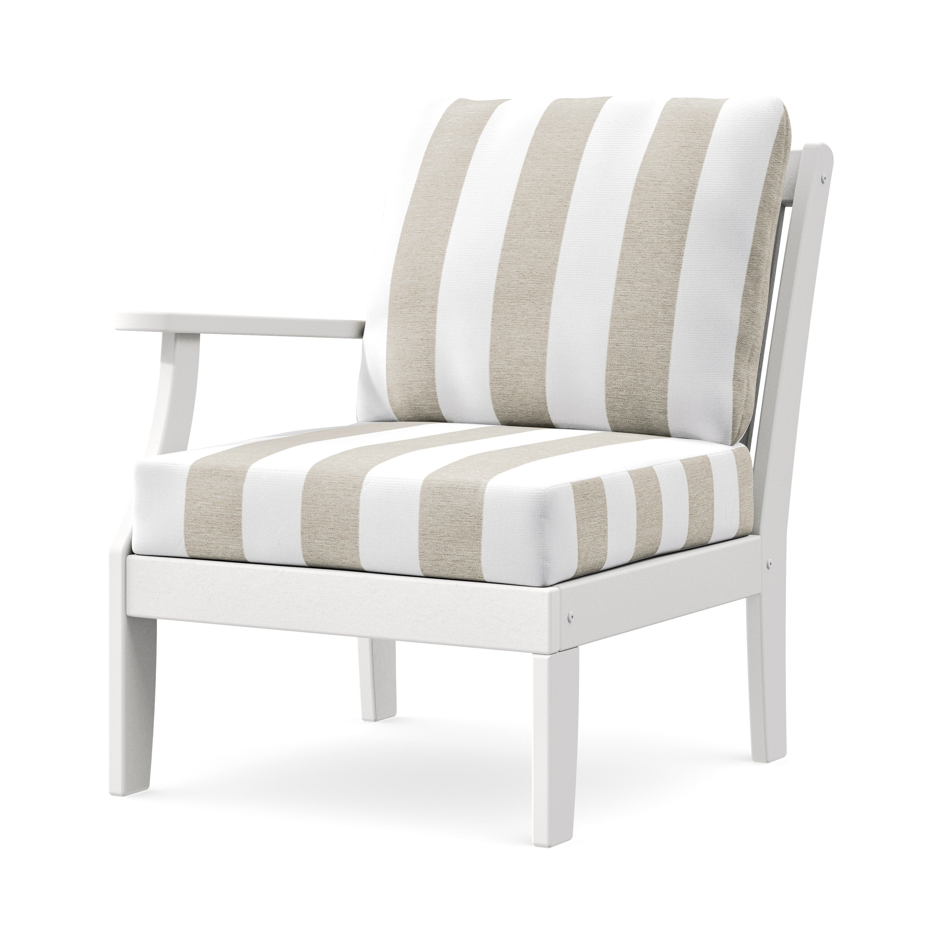 Braxton Modular Left Arm Chair in White / Cabana Stripe Dune Burlap