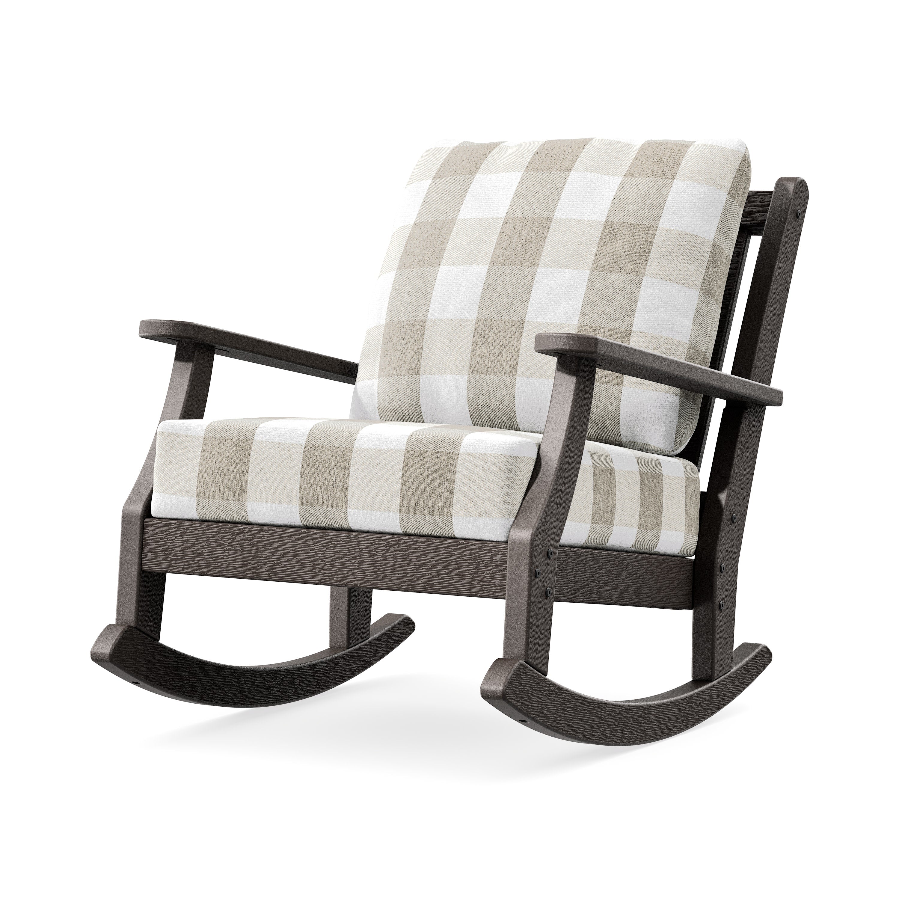 Wovendale Deep Seating Rocking Chair in Vintage Coffee / Buffalo Plaid Dune Burlap