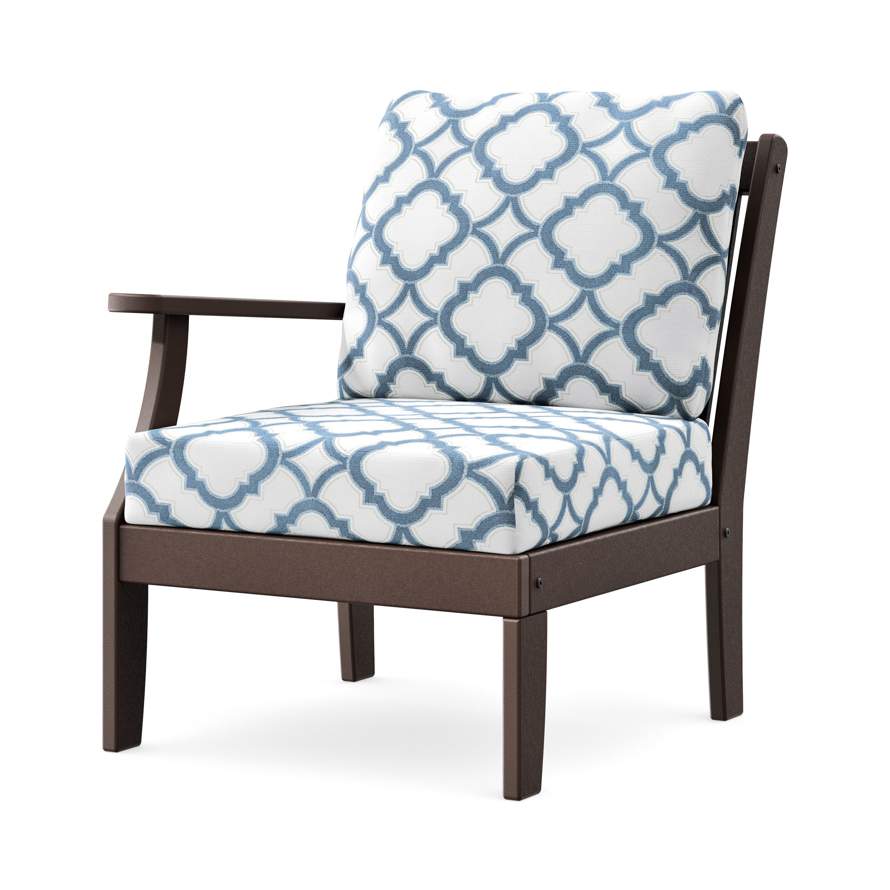 Braxton Modular Left Arm Chair in Mahogany / Trellis Sky Blue
