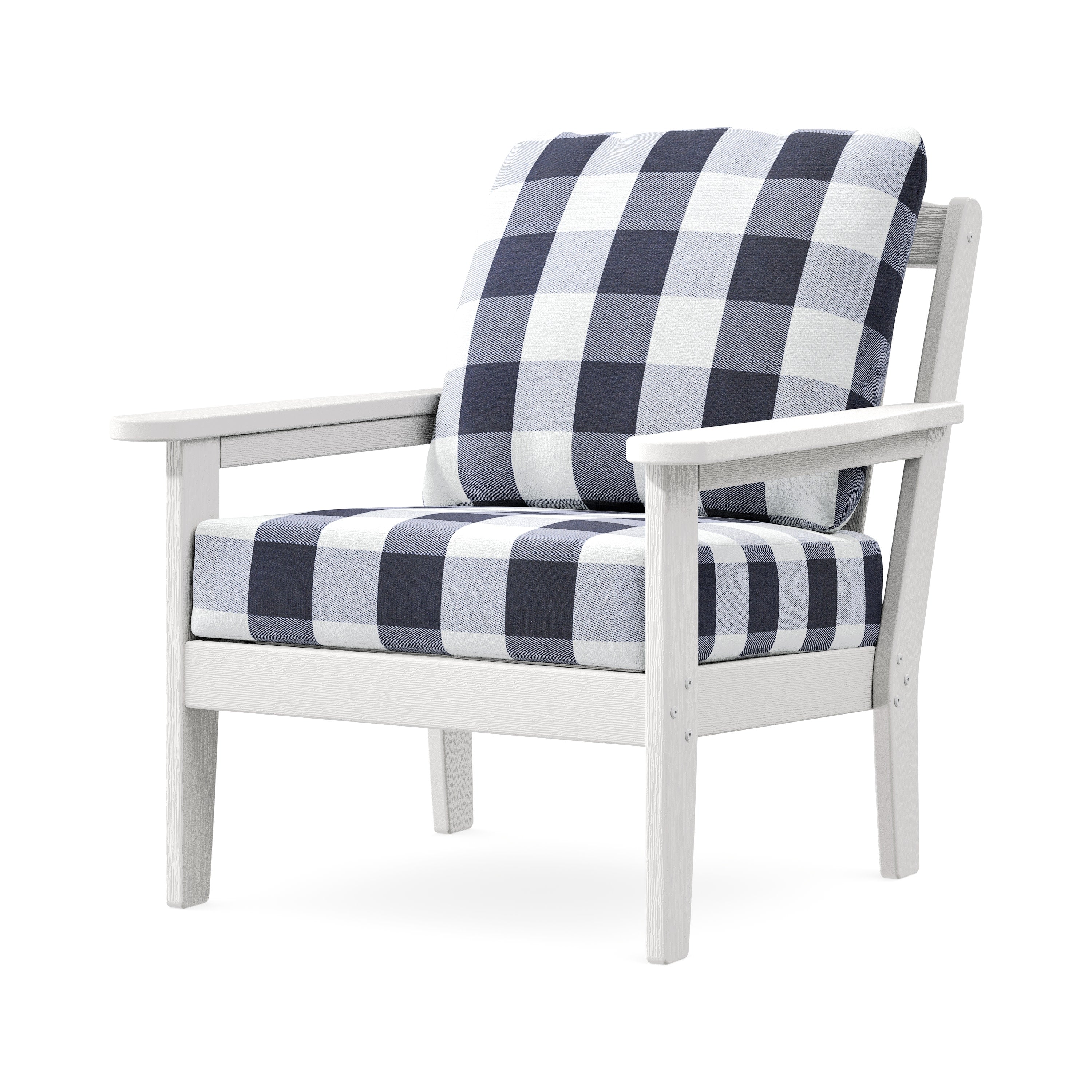 Cottage Deep Seating Chair in Vintage White / Buffalo Plaid Navy