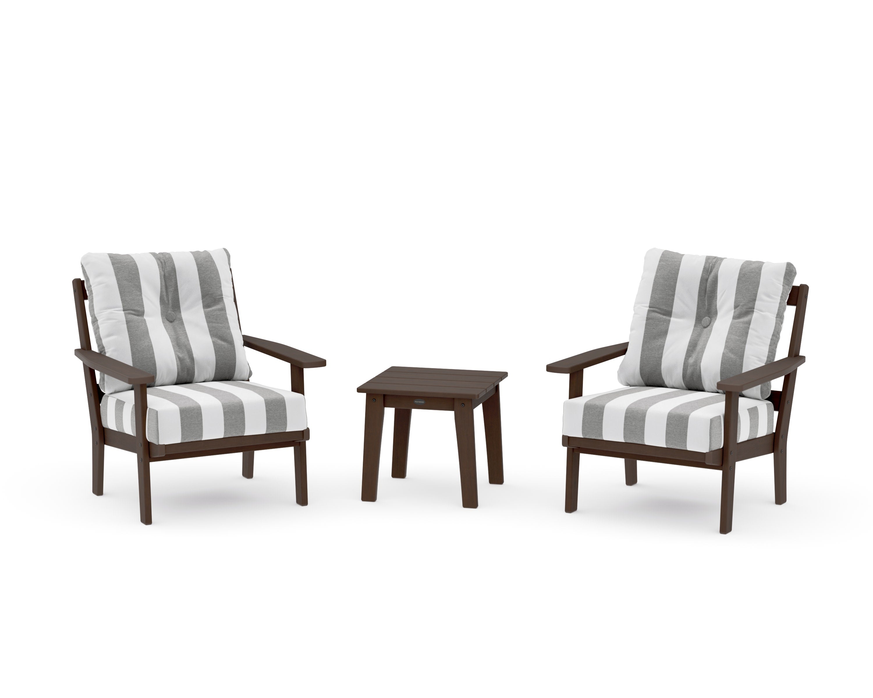 Oxford 3-Piece Deep Seating Set in Kona / Cabana Stripe Grey Mist