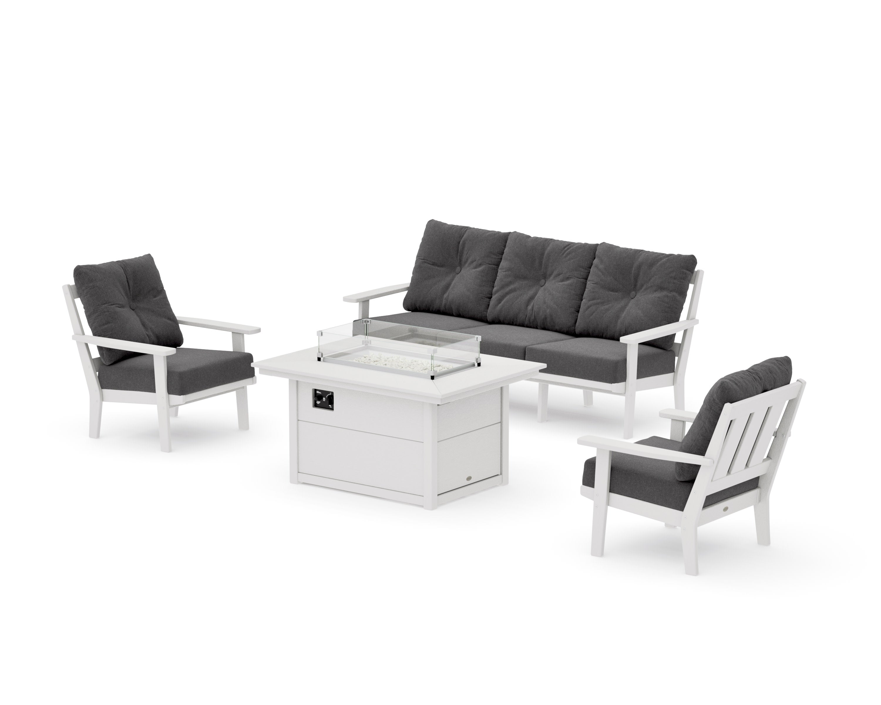 Oxford Deep Seating Fire Pit Table Set in Vintage White / Ash Charcoal