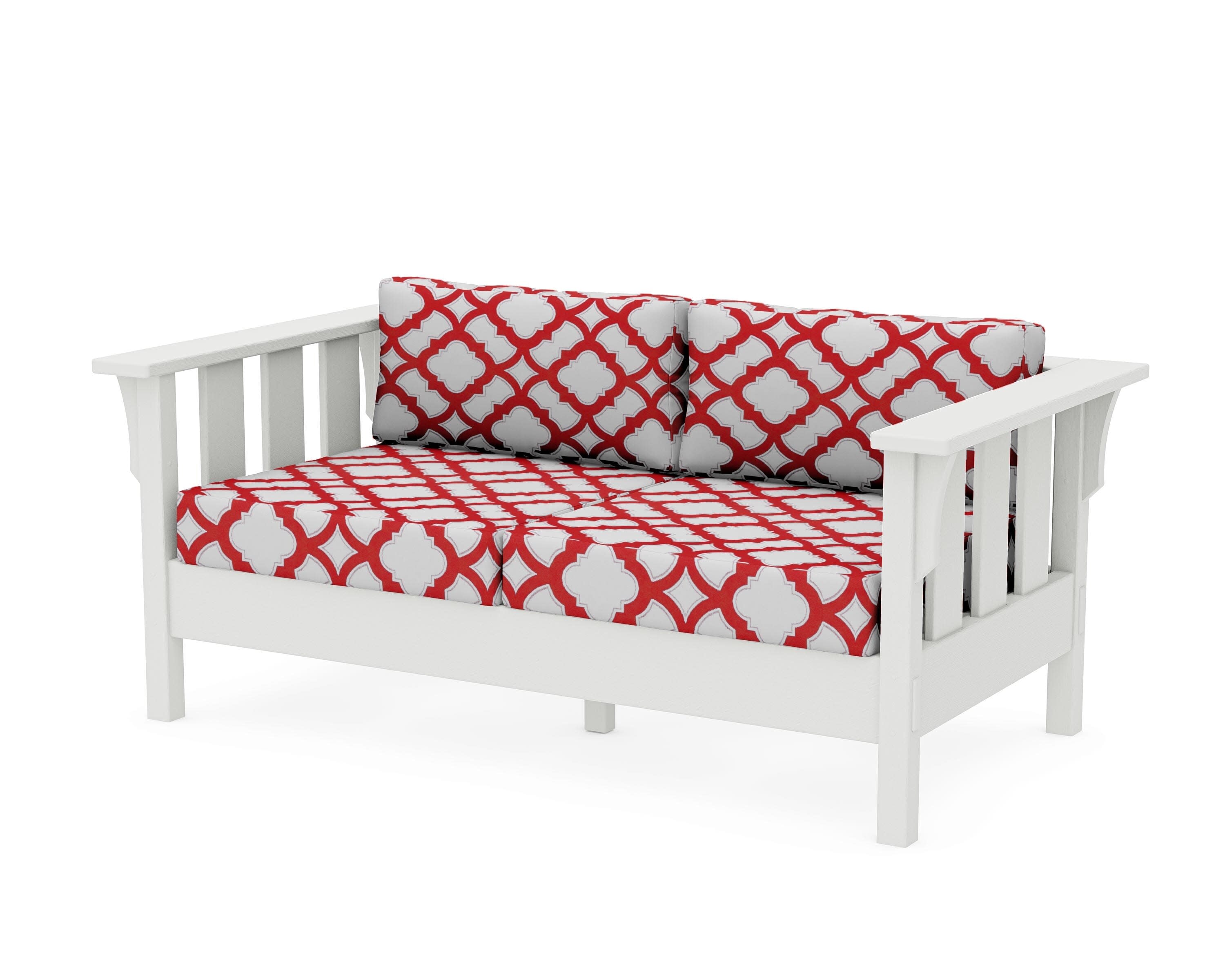 Acadia Deep Seating Loveseat in Vintage White / Trellis Crimson