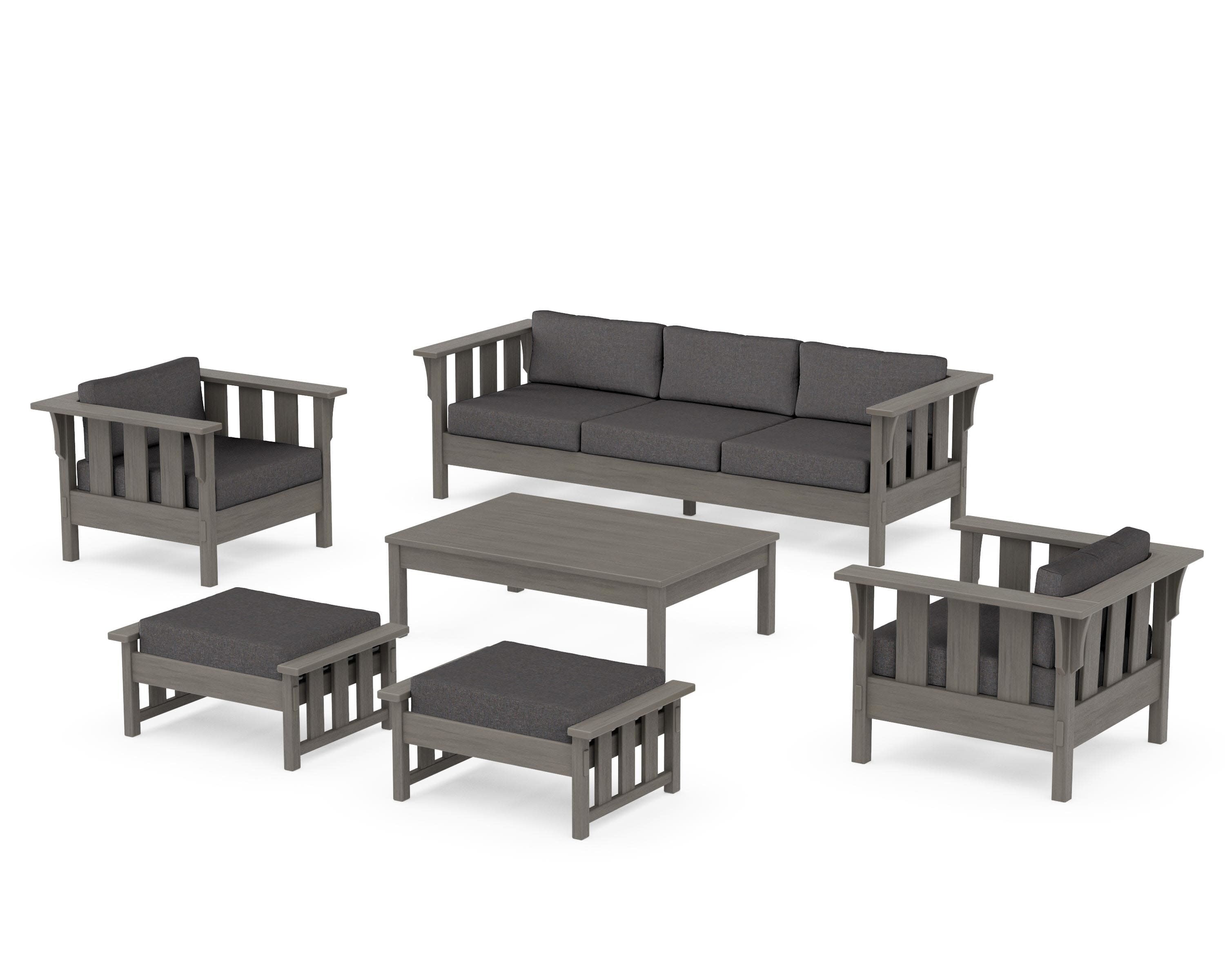 Acadia 6-Piece Lounge Sofa Set in Driftwood / Ash Charcoal