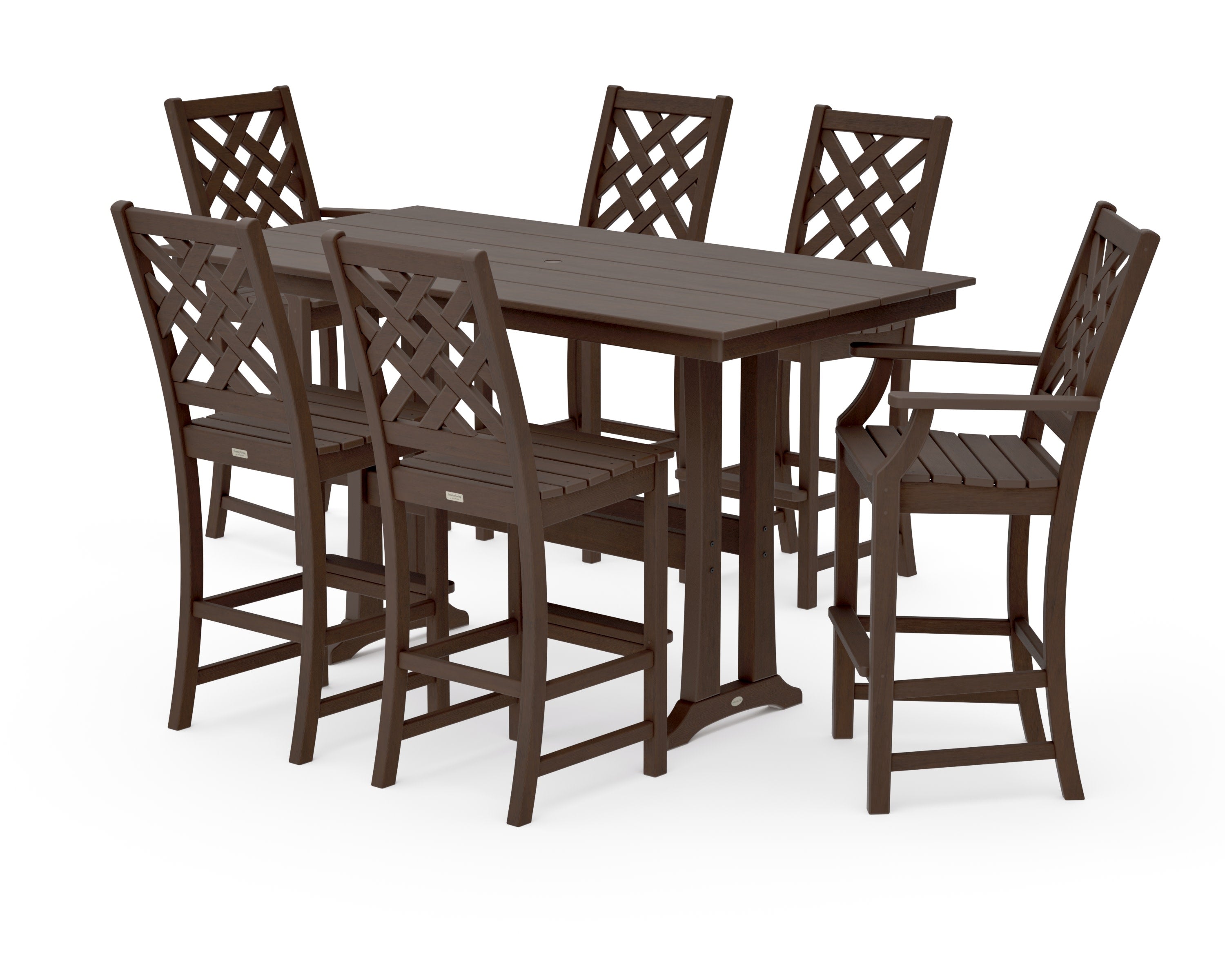 Wovendale 7-Piece Farmhouse Bar Set with Trestle Legs in Kona