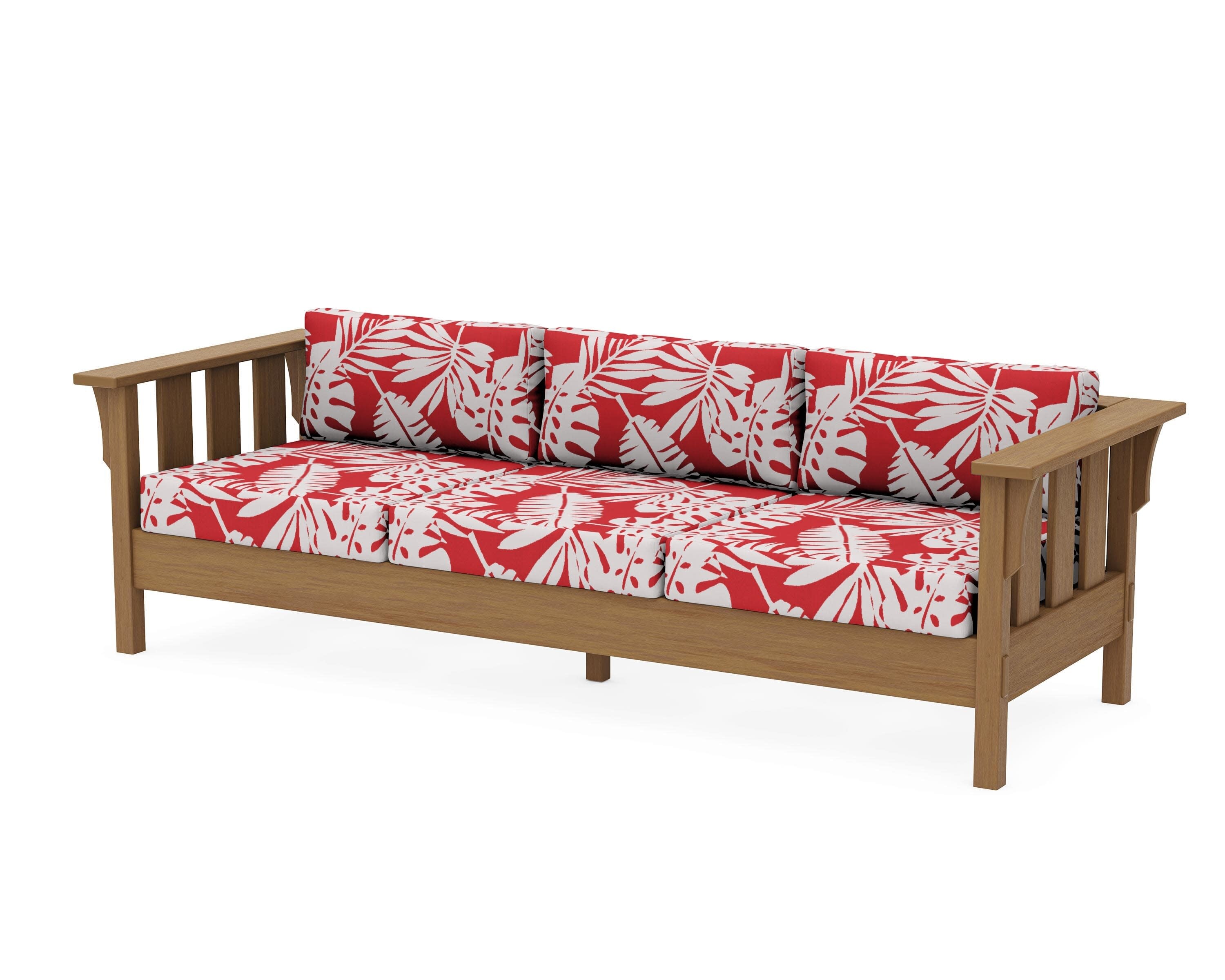 Acadia Deep Seating Sofa in Natural / Leaf Crimson